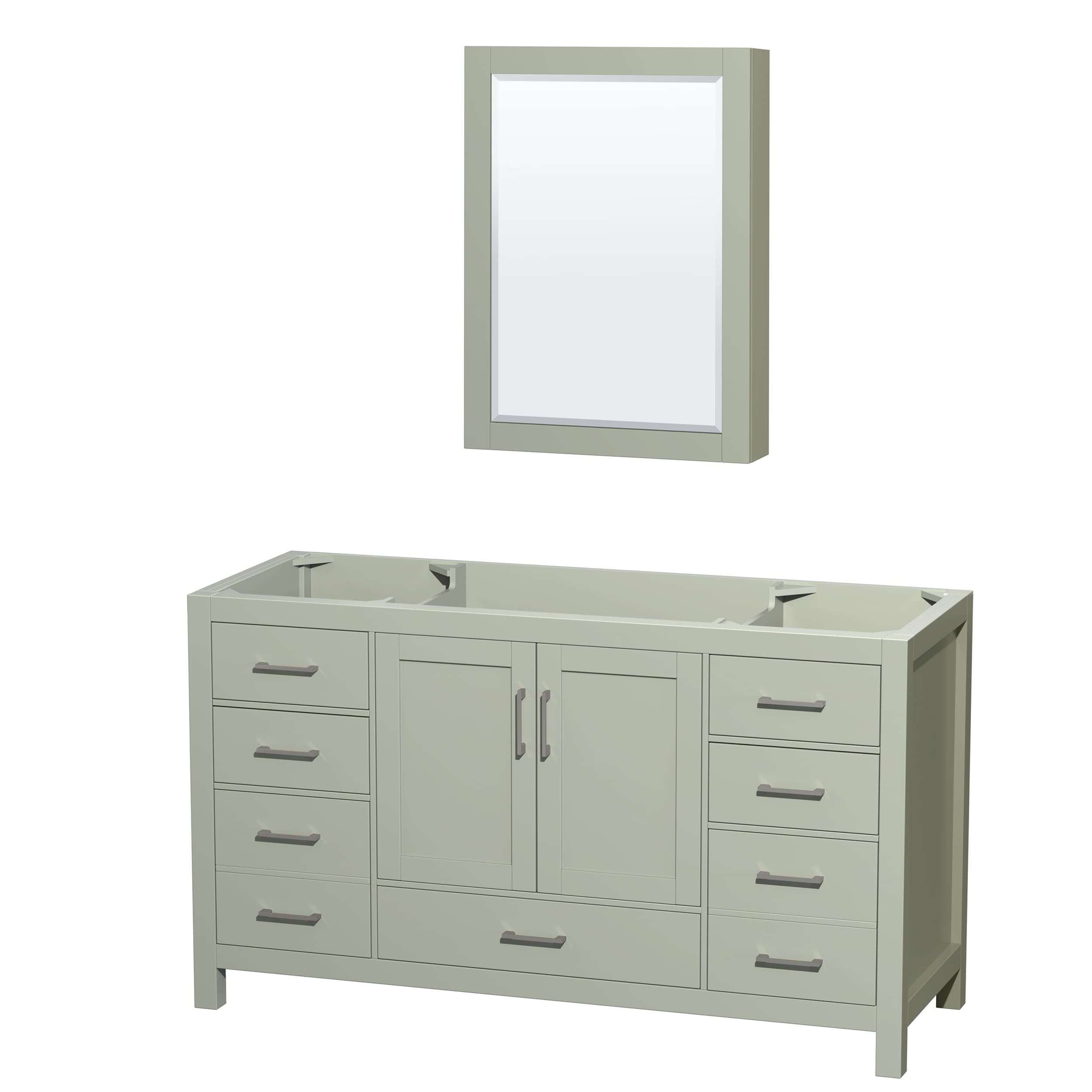 Wyndham Collection WCS141460SLGCXSXXMED Sheffield 60-in Light Green Bathroom Vanity Base Cabinet without Top (Mirror Included) (Medicine Cabinet Included)