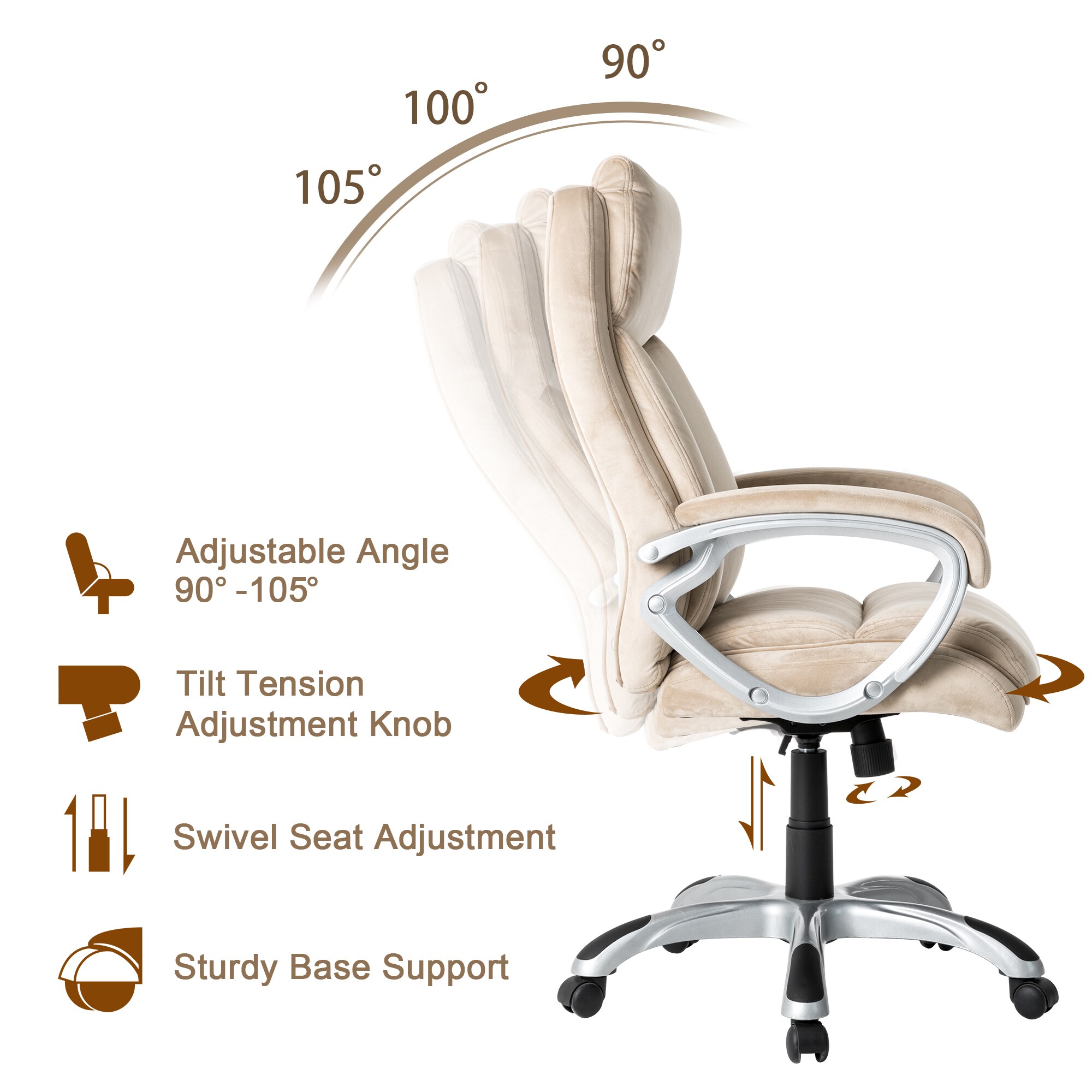 Glitzhome Leatherette Executive Office Chair with Pneumatic Lift, Cream, White