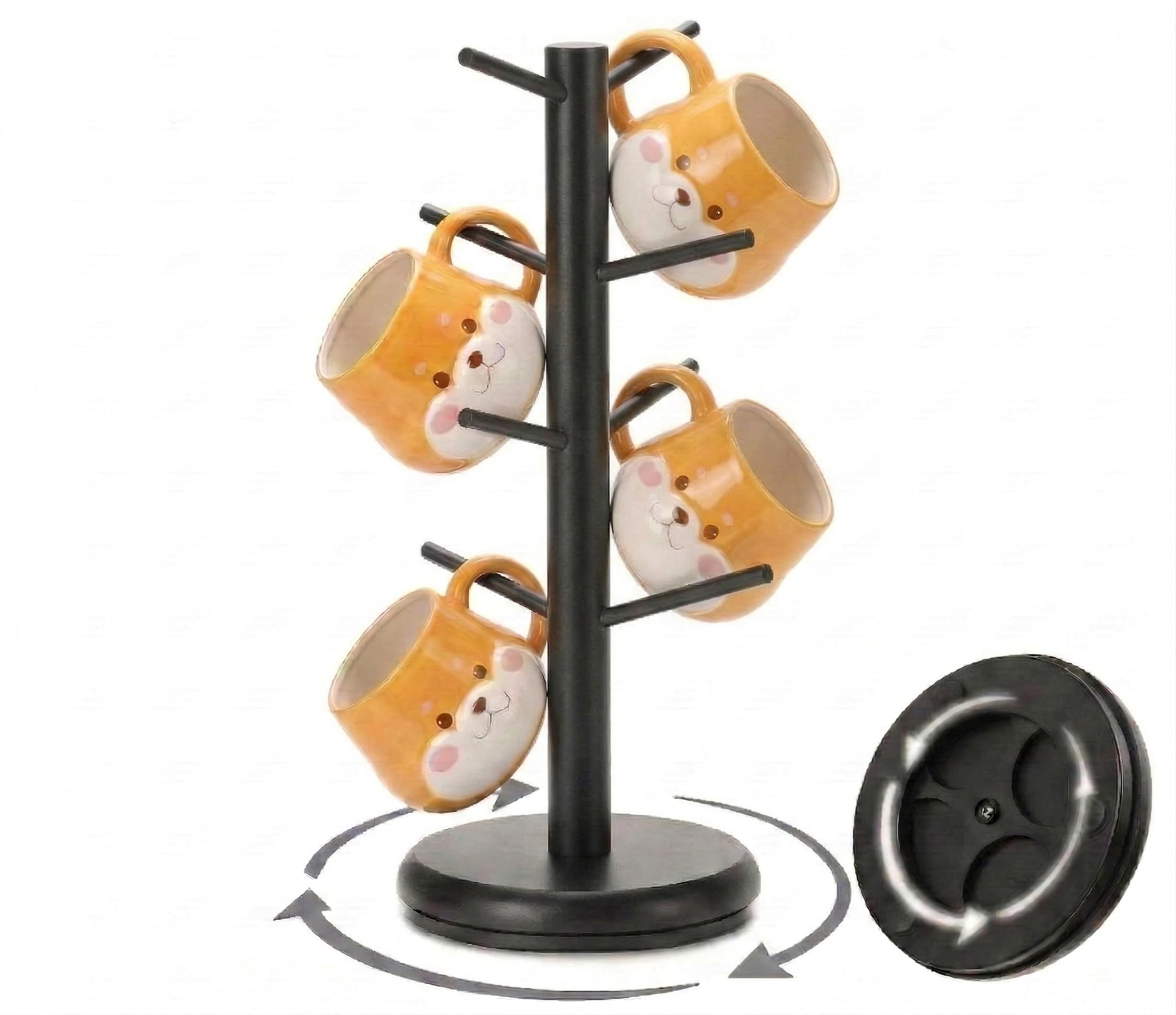Aoibox  360 Degree Rotating Mug Tree Holder with 8 Hooks and Stable Non Slip Base for Kitchen Coffee Bar