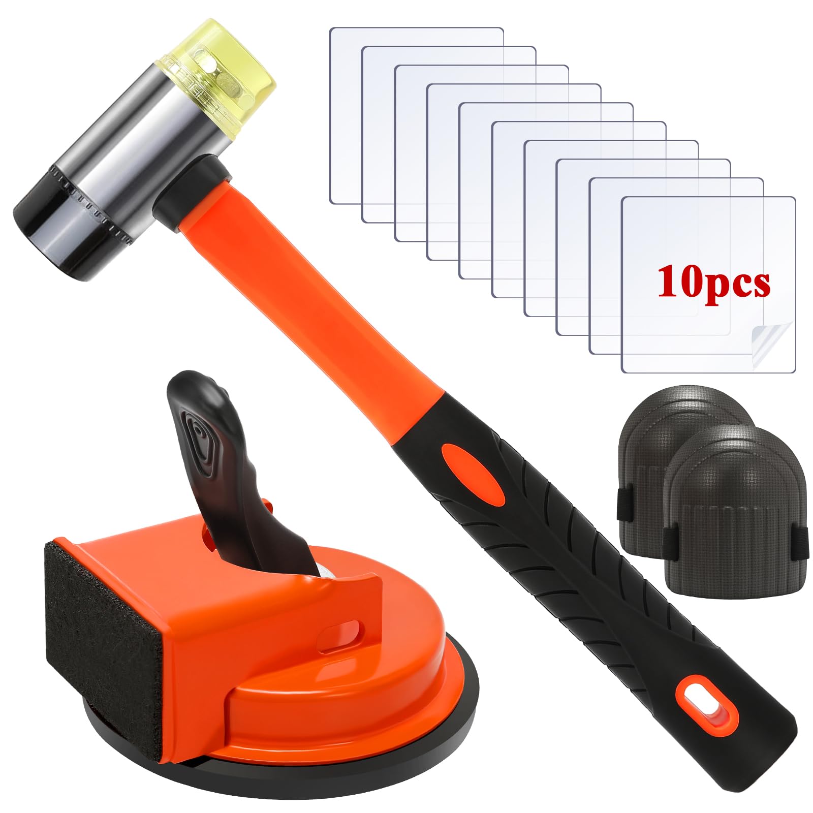 AKSCYZM  Floor Gap Fixer Tool Kit With Rubber Mallet Ten Reusable Sticky Pads And Knee Pad Suction Cup Tool For Laminate Vinyl And Hardwood Floors
