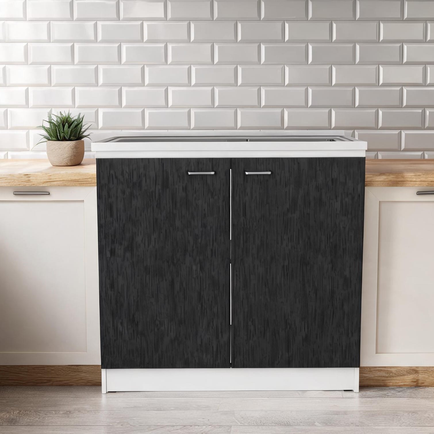 Naturefalls Particle Board Utility Sink Cabinet with Aluminum Basin White and Black 39.3-Inch Width