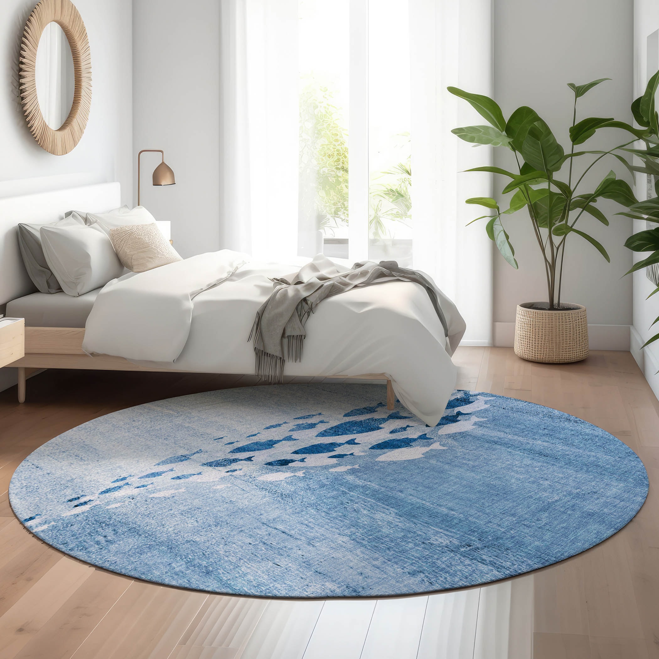 Addison Rugs AMF627BU8RO Mayfield AMF627BU 8 x 8 (ft) Loomed Polyester Blue Round Indoor Geometric Machine washable Area rug