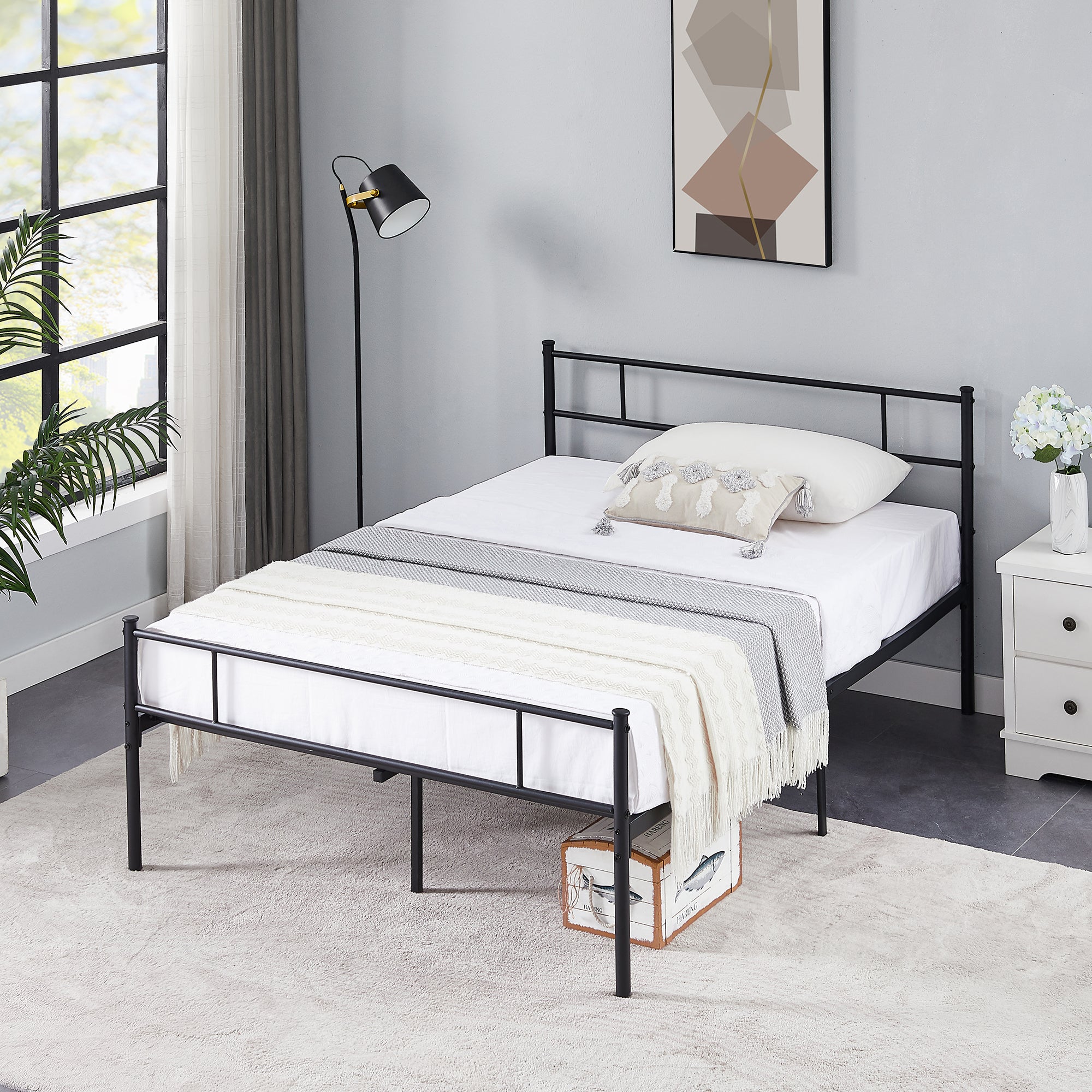 Vecelo LOE-LT-F03 Full Platform Bed Frame with Headboard and Footboard No Box Spring Needed Black