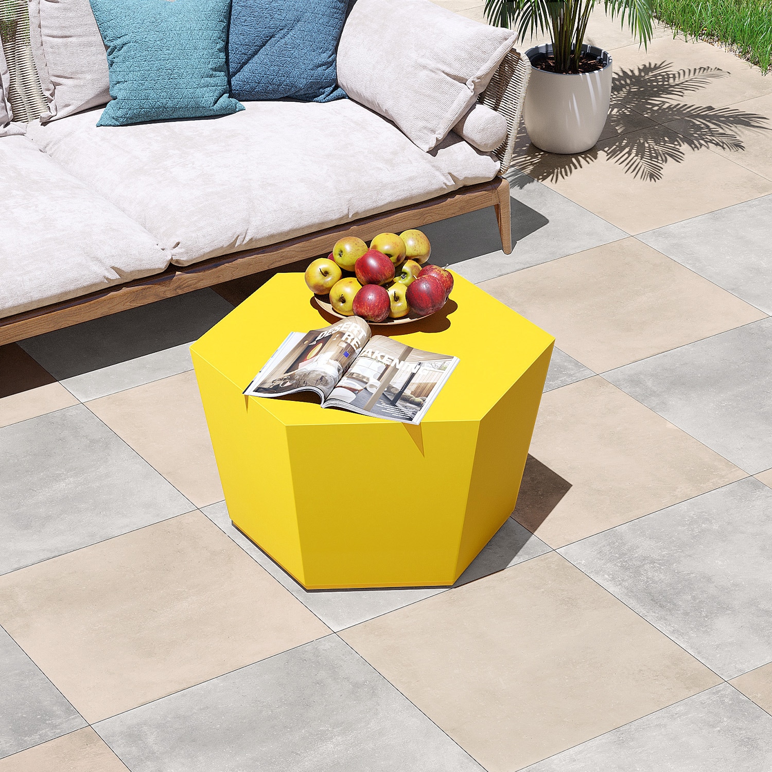 Patio Watcher LS-T28M-6BX-LMY Magnesium Oxide Coffee Table Hexagon Extendable Outdoor Coffee 24.2-in W x 28-in L