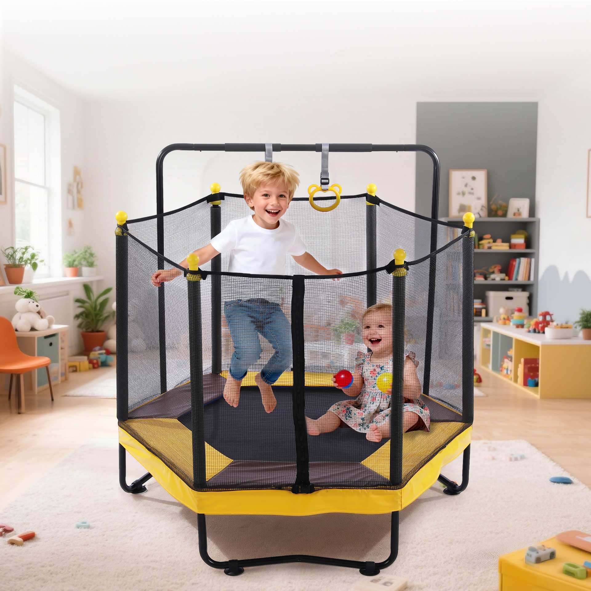 Rbied 54in Trampoline for Kids with Enclosure Adjustable Gym Bar