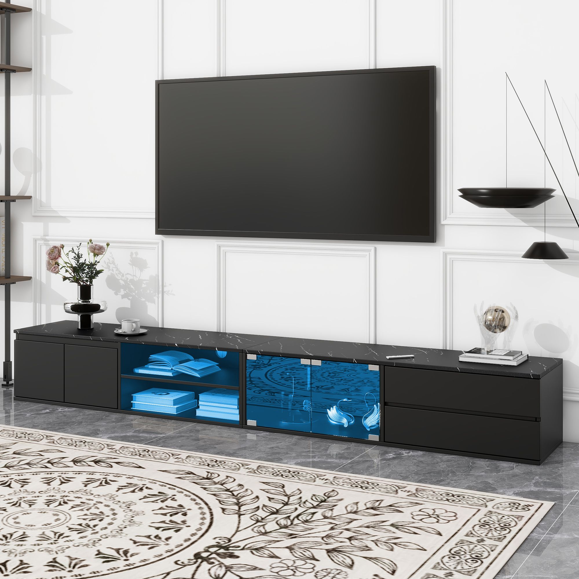 Yiekholo LL-1972AAB Modern/Contemporary Black TV stand ( Accommodates TVs up to 93-in )