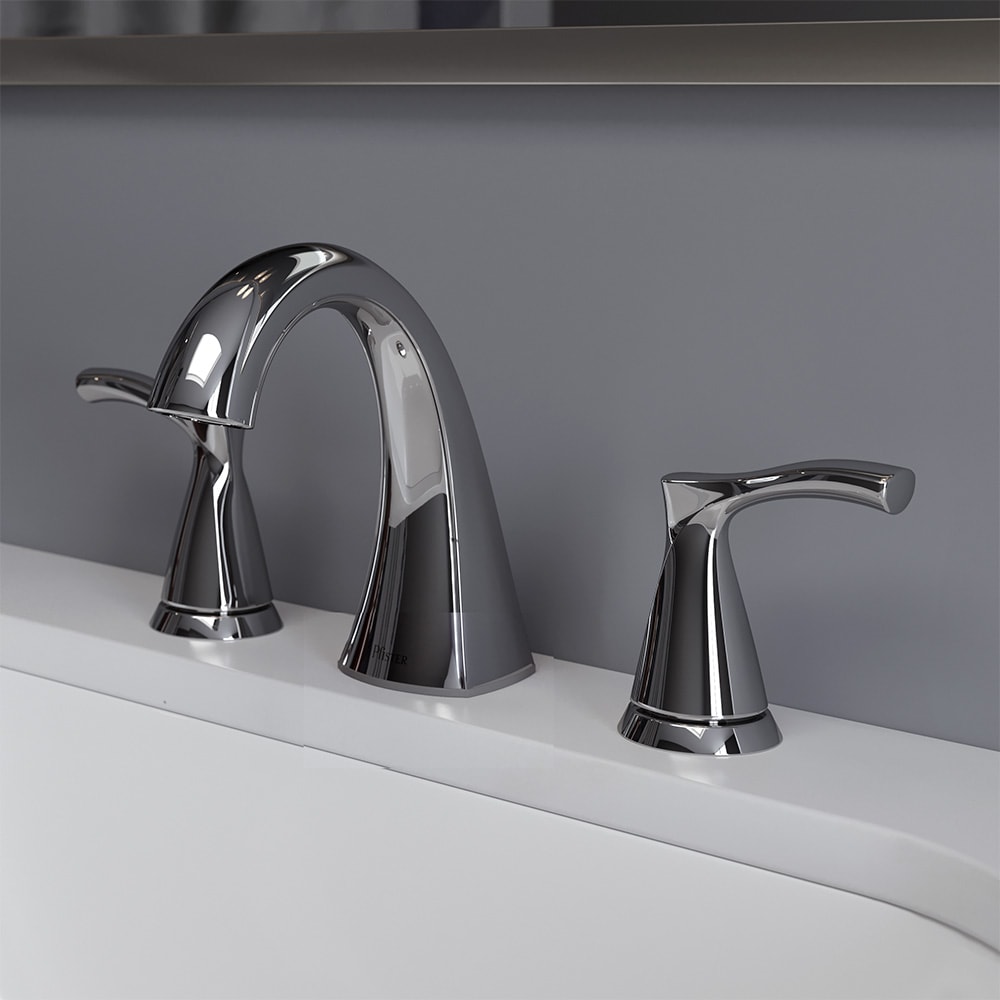 Pfister LF-049-MCCC Masey Polished Chrome Widespread 2-handle WaterSense Mid-arc Residential Handle Bathroom Sink Faucet with Drain