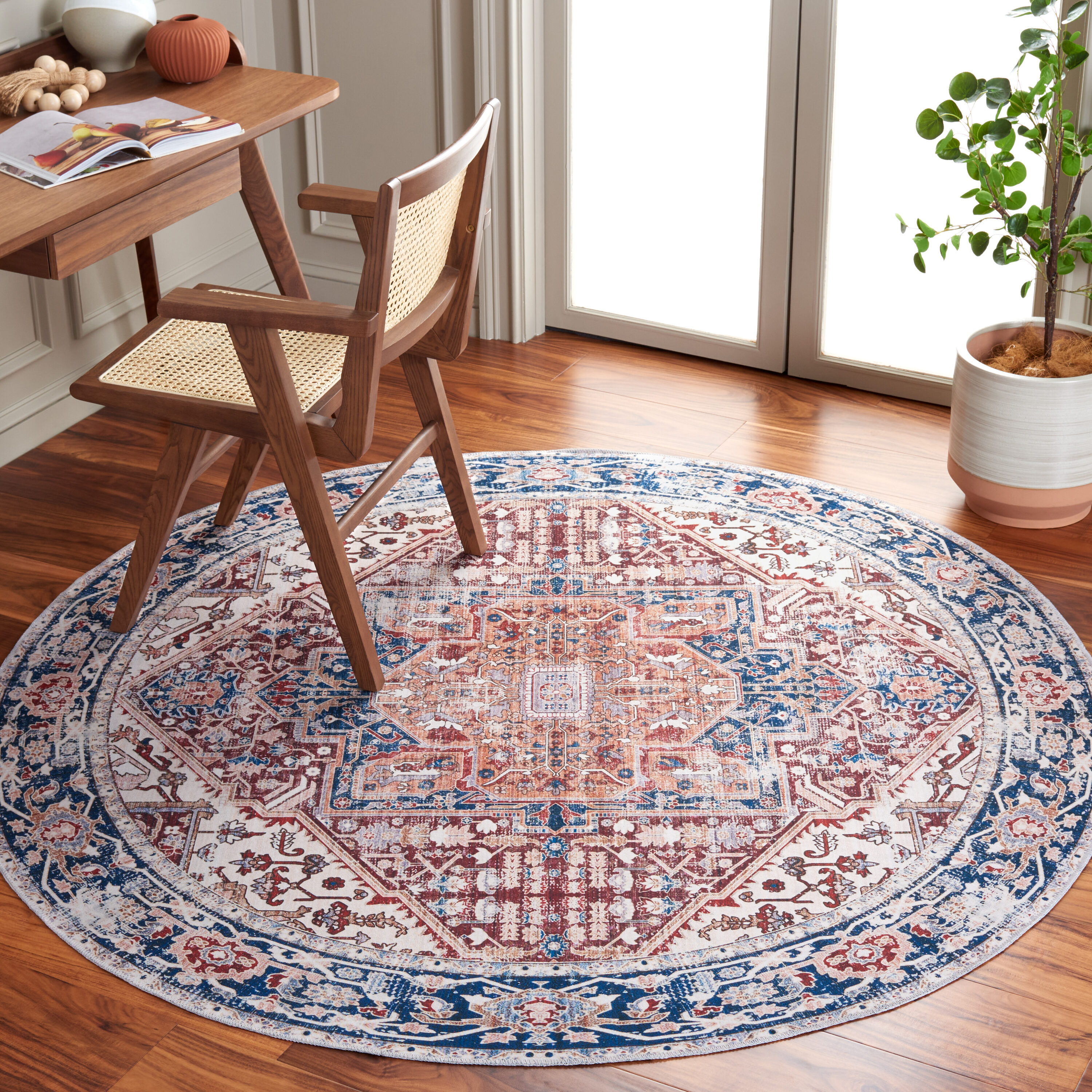 Arizona 109Q Red Navy 6ft x 6ft Traditional Rug