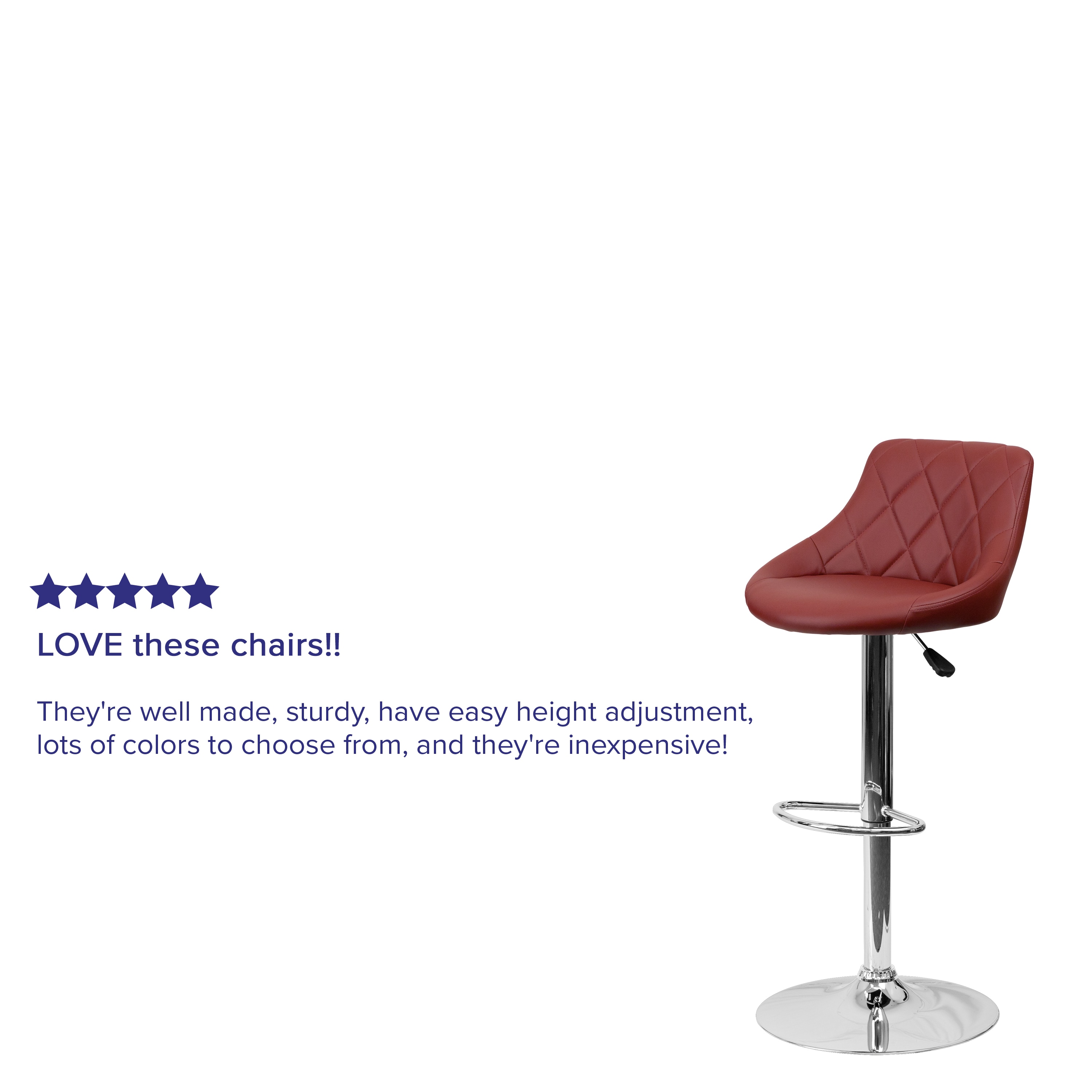 Burgundy Vinyl Adjustable Swivel Barstool with Chrome Base