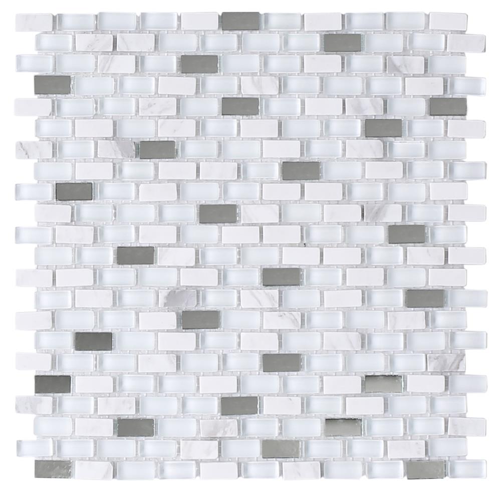 HOUSE OF MOSAICS Carrera Art White and Silver 10-Pack White and Silver  12-in x 12-in Multi-finish Glass; Metal; Stone Marble Wall Tile in the Tile  department at 