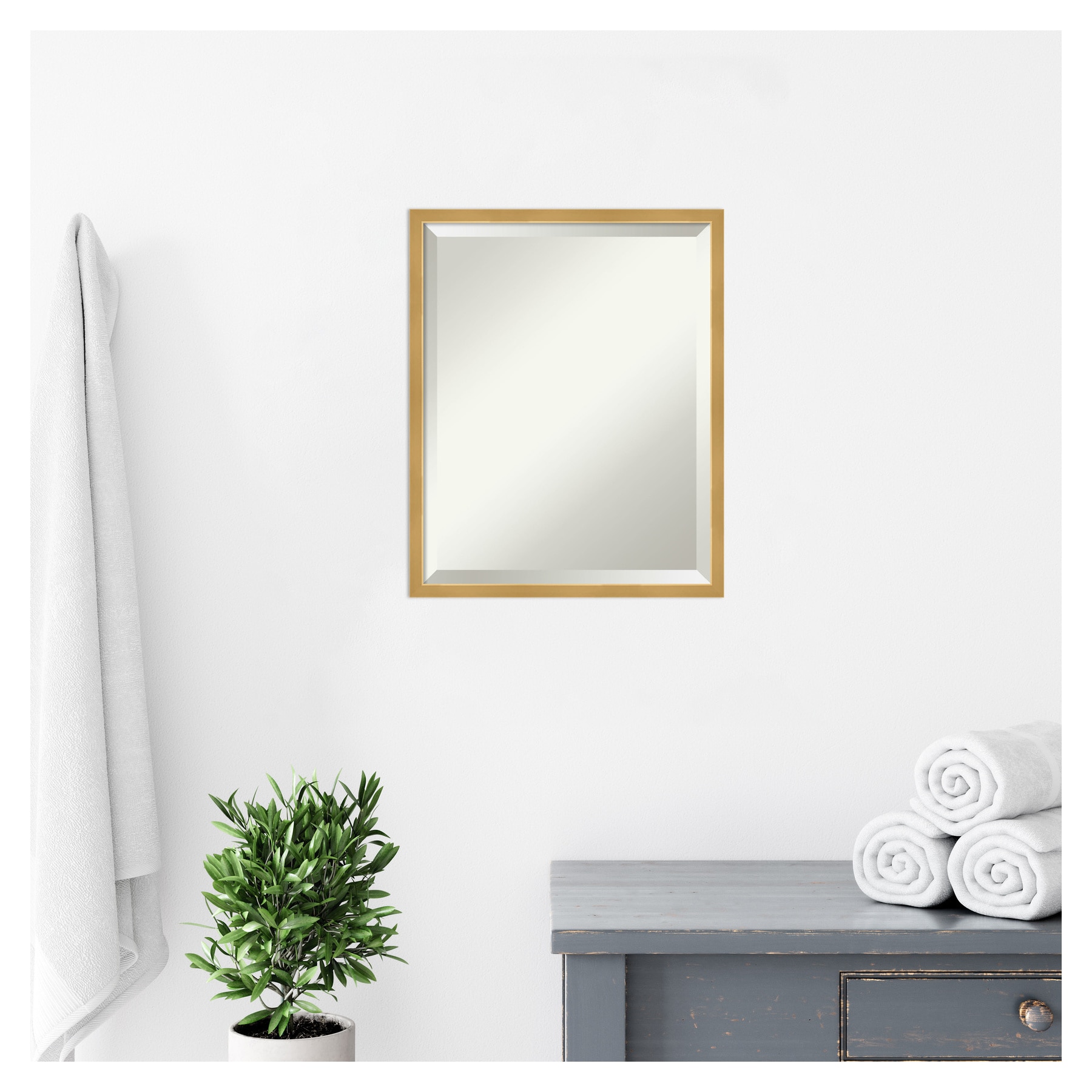 Polished Gold Rectangular Wood Wall Mirror 21 x 17 Inches