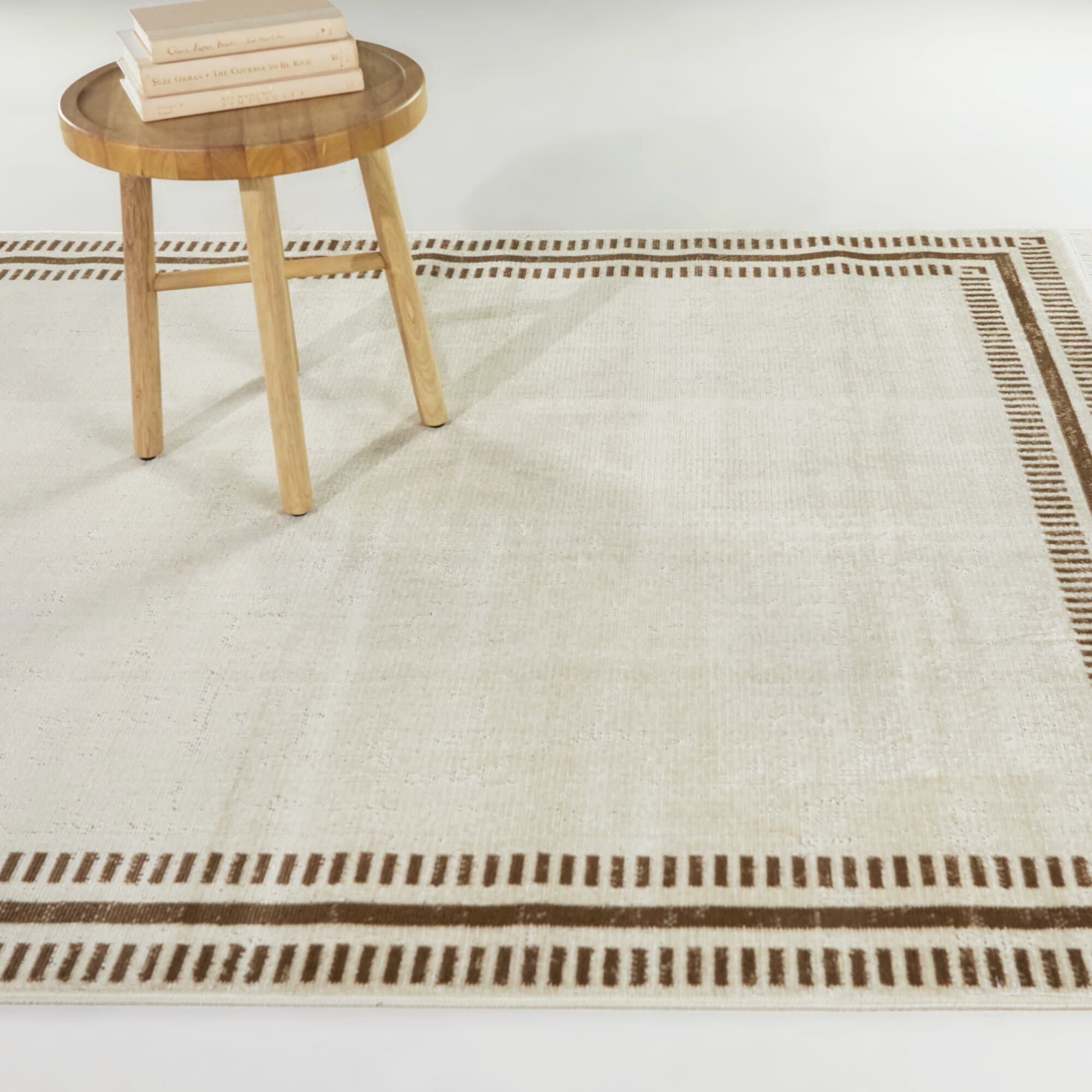 Cream and Brown Flat Woven Cotton Synthetic Rectangular Area Rug
