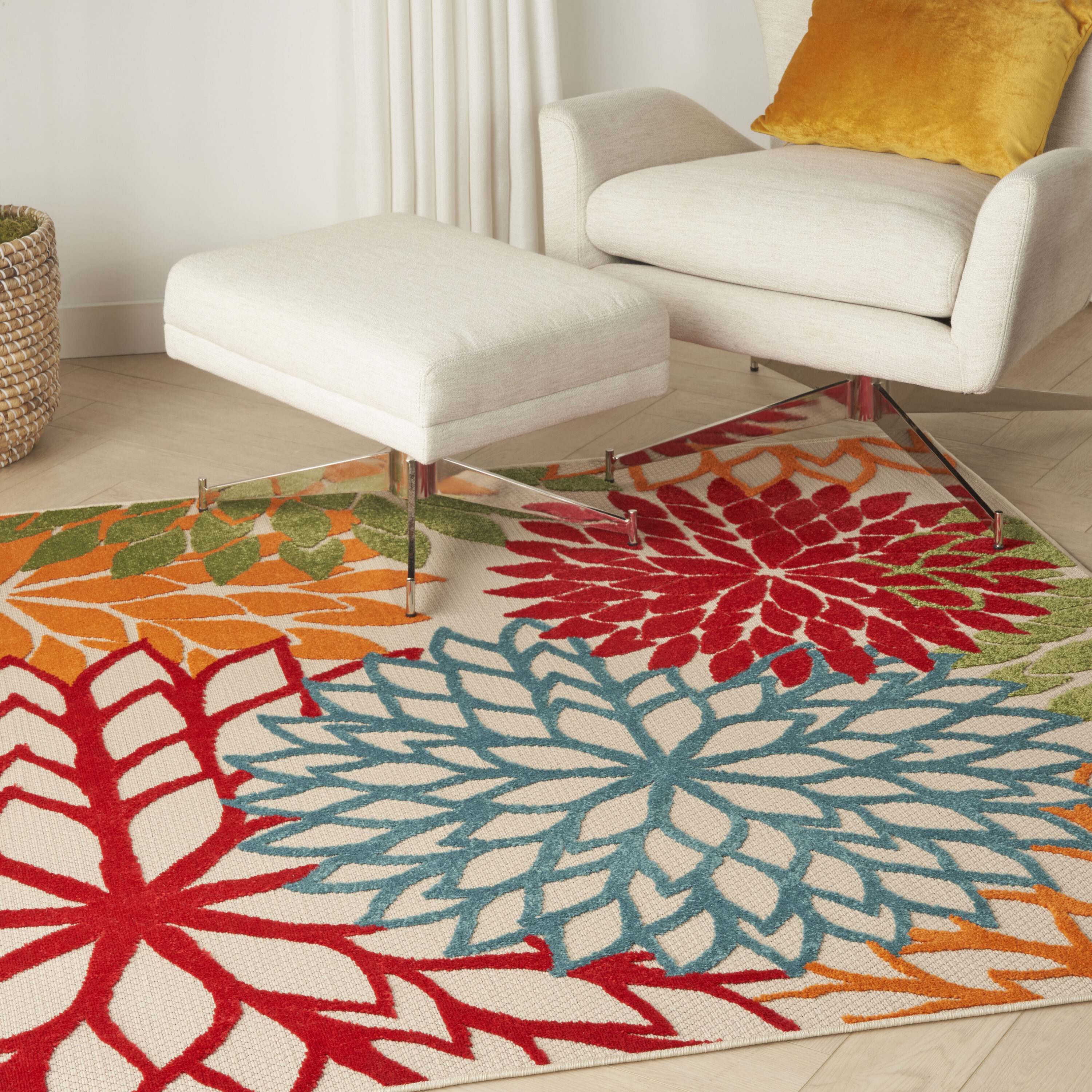 Nourison 099446060792 Aloha 5 x 5 (ft) Loomed Polypropylene Green Square Indoor/Outdoor Floral/Botanical Tropical Area rug