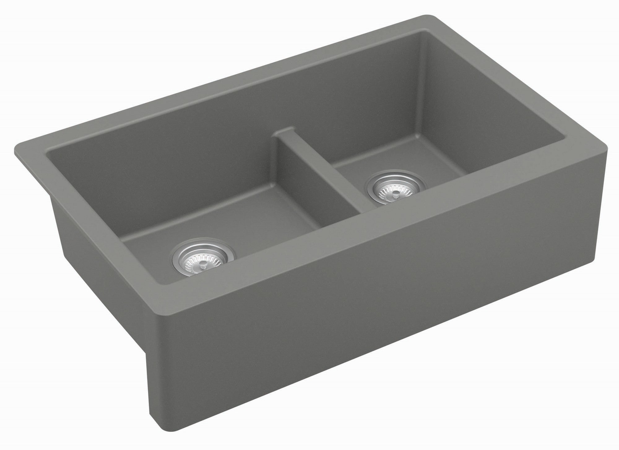 Gray Quartz 34'' Double Bowl Farmhouse Kitchen Sink Kit