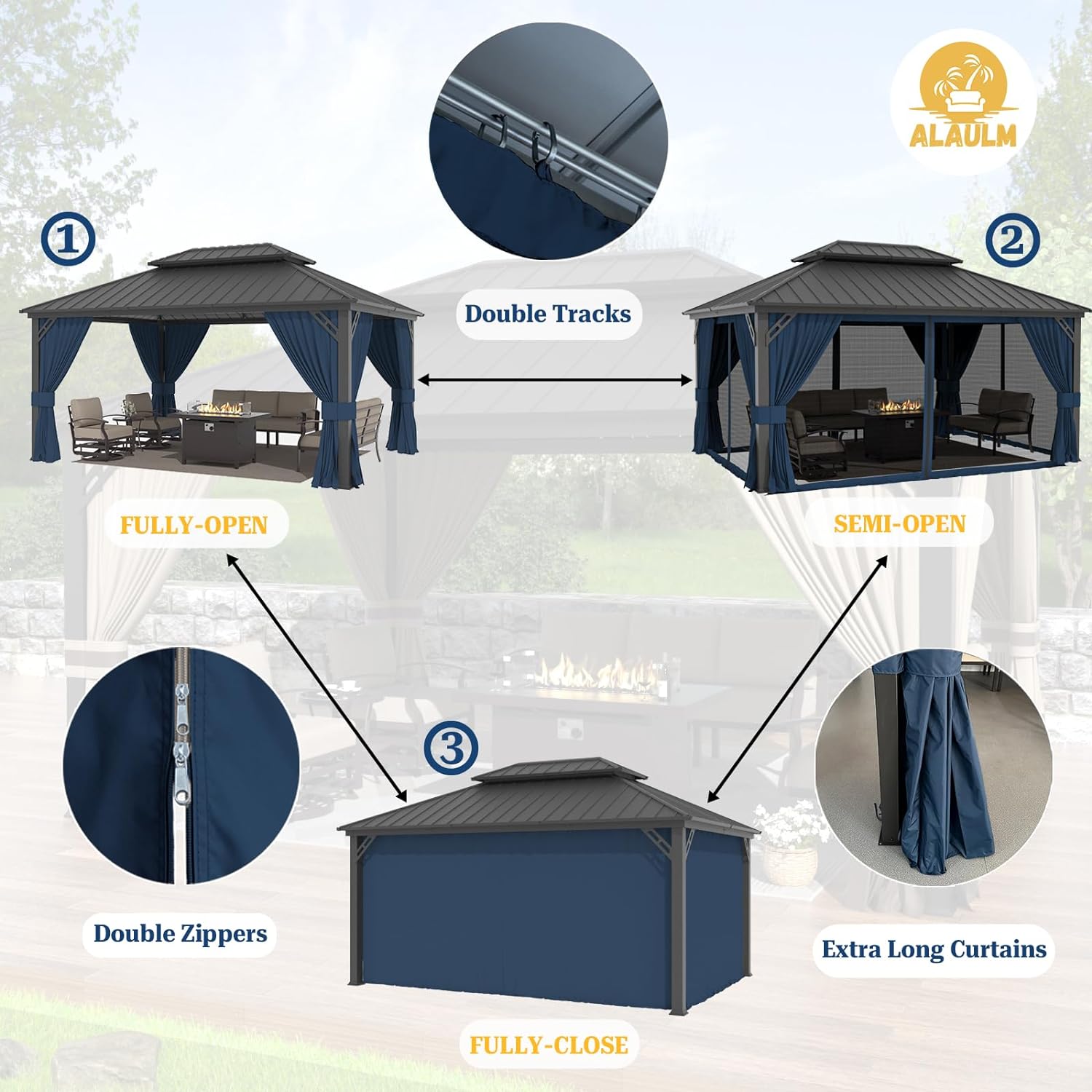 ALAULM LS-1216GAZBEO-NAVY Wood-Resin-Gazebos - View #5