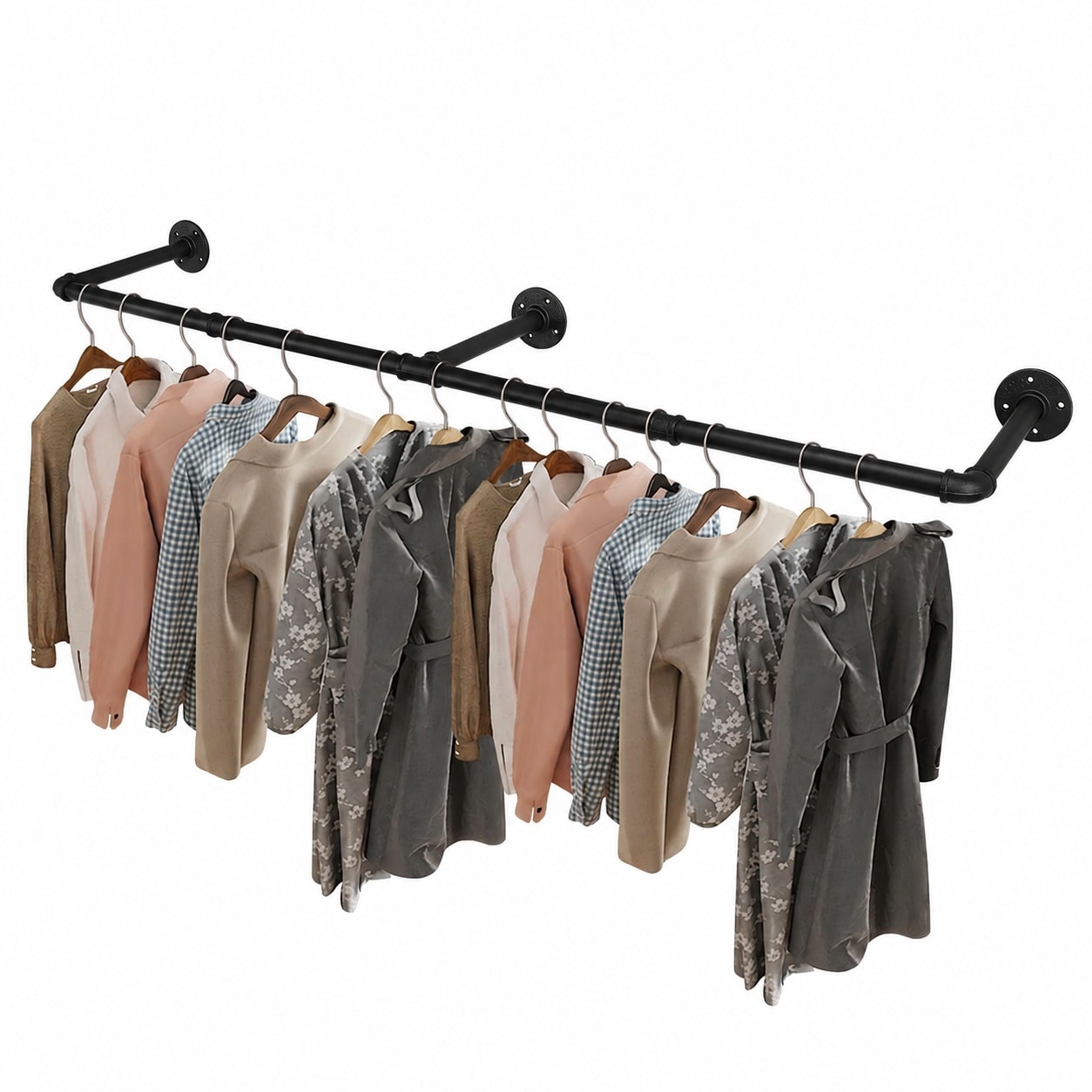 Aoibox  50 in Industrial Pipe Wall Mounted Garment Rack Heavy Duty Detachable Iron Clothes Bar with Matte Wall Mounted Garment