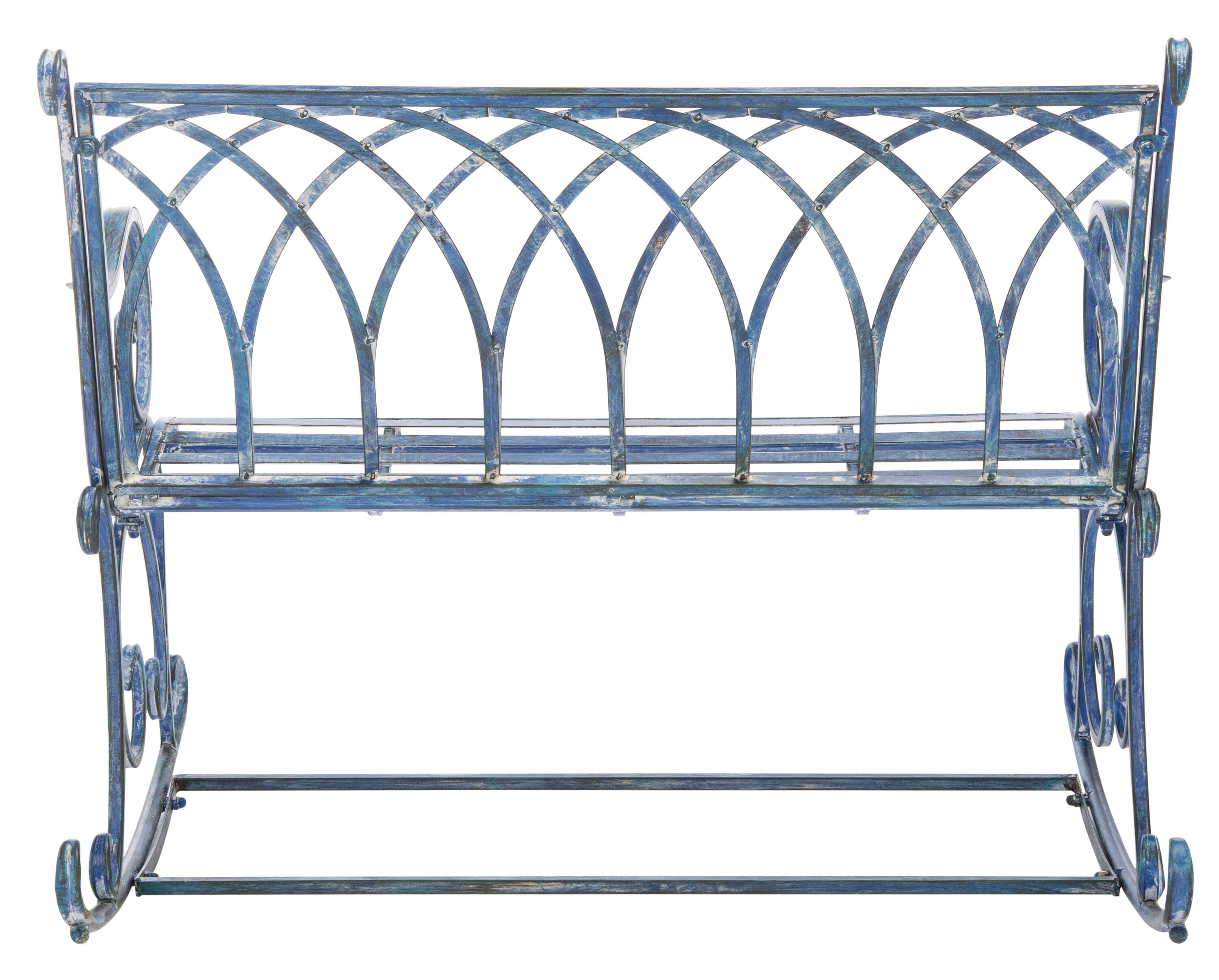 Safavieh PAT5021C Ressi 43.3-in W x 36.6-in H Antique Blue Wrought iron Garden Bench
