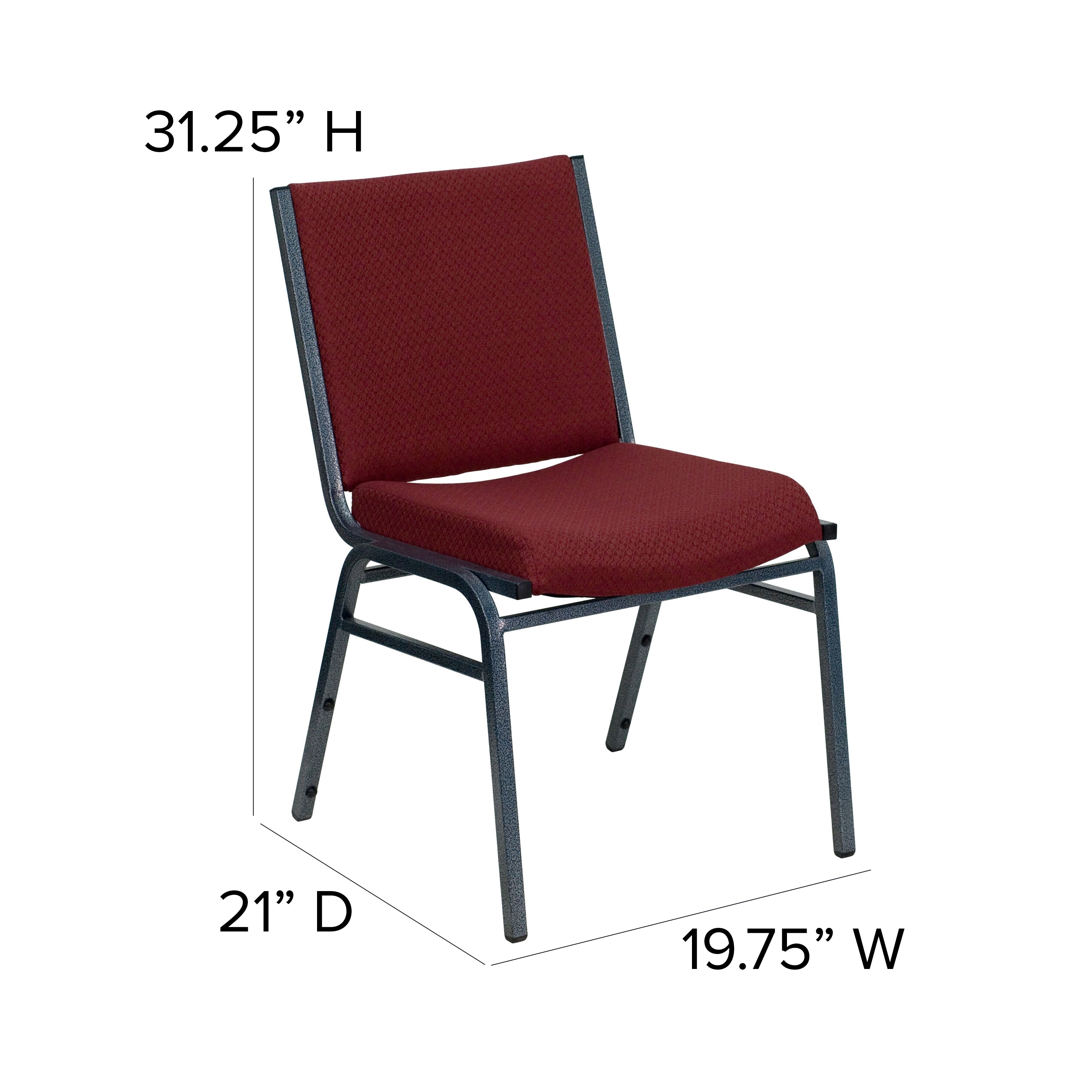 Burgundy Patterned Fabric Armless Stacking Reception Chair