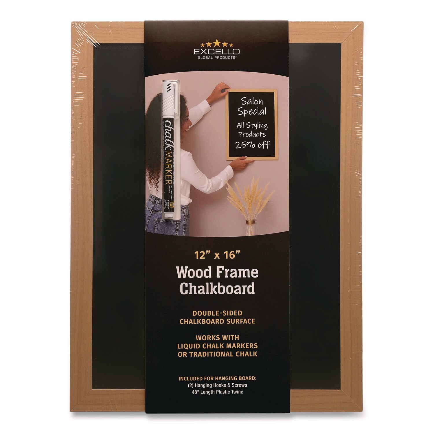 Excello Global Products - Chalkboard Sign Black Surface Brown Frame 12 x 16
