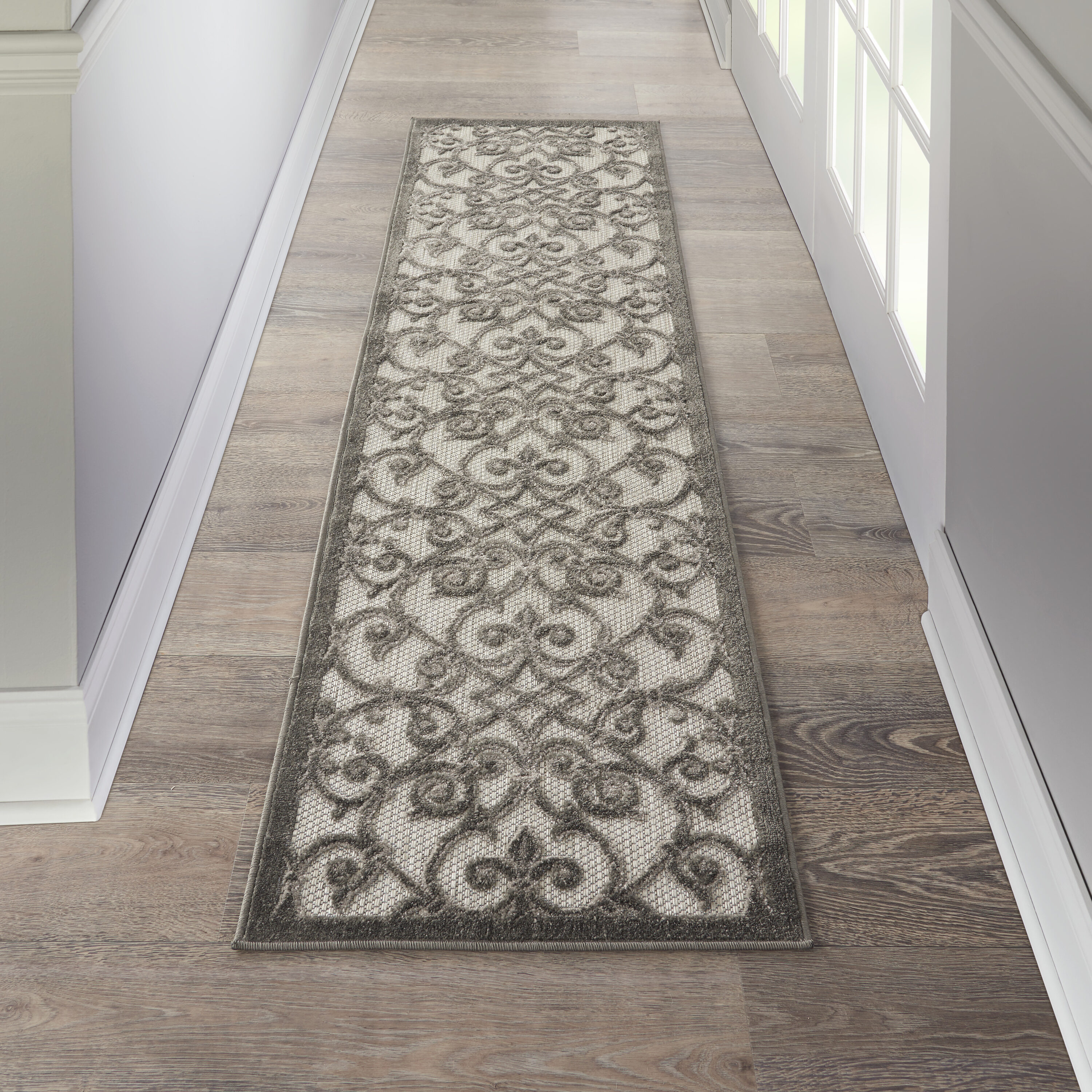 Nourison 99446739612 Aloha 2 x 6 (ft) Loomed Polypropylene Grey/charcoal Irregular Indoor/Outdoor Abstract Runner rug