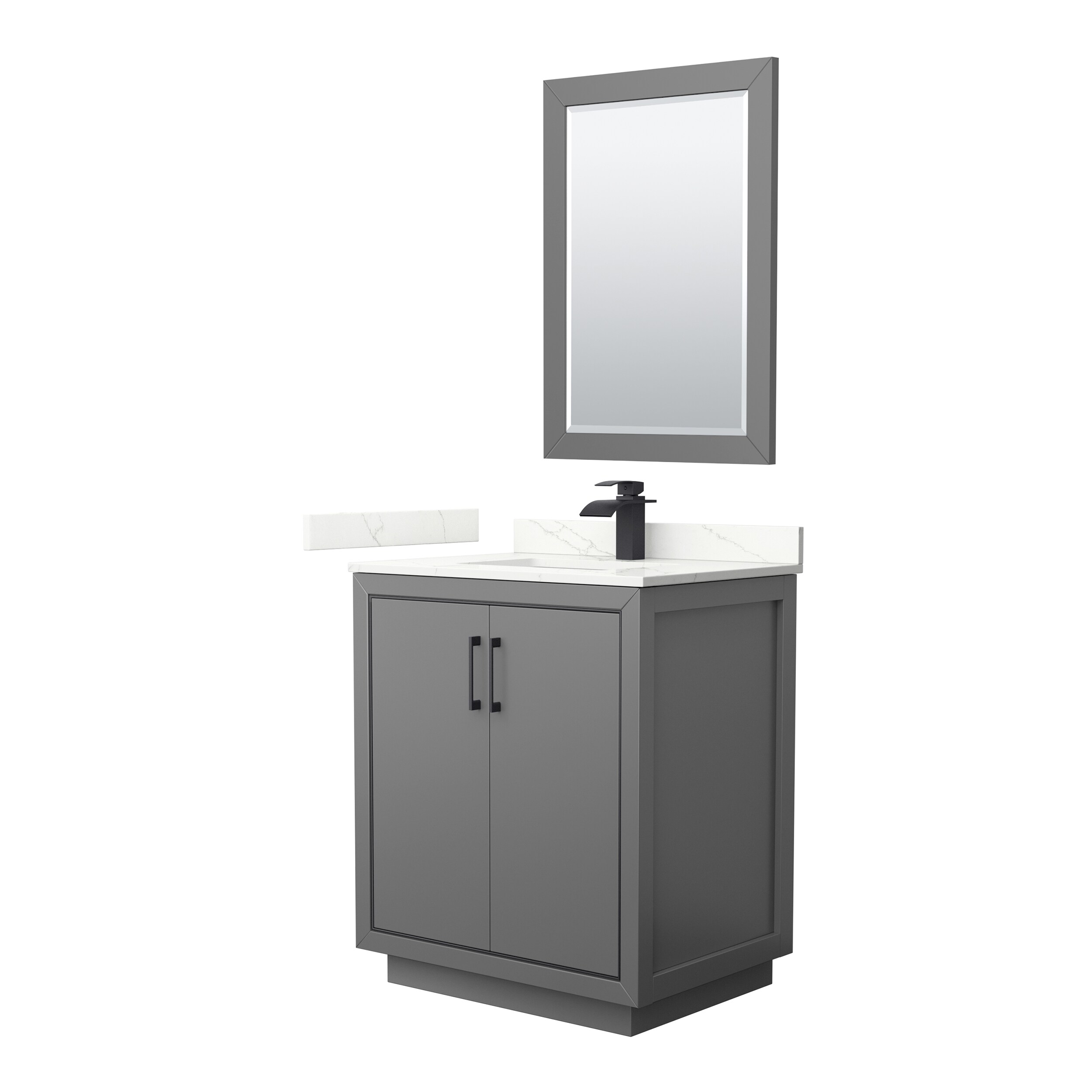 Wyndham Collection WCF111130SGBGTUNSM24 Icon 30-in Dark Gray Undermount Single Sink Bathroom Vanity with Giotto Quartz Top (Mirror Included)