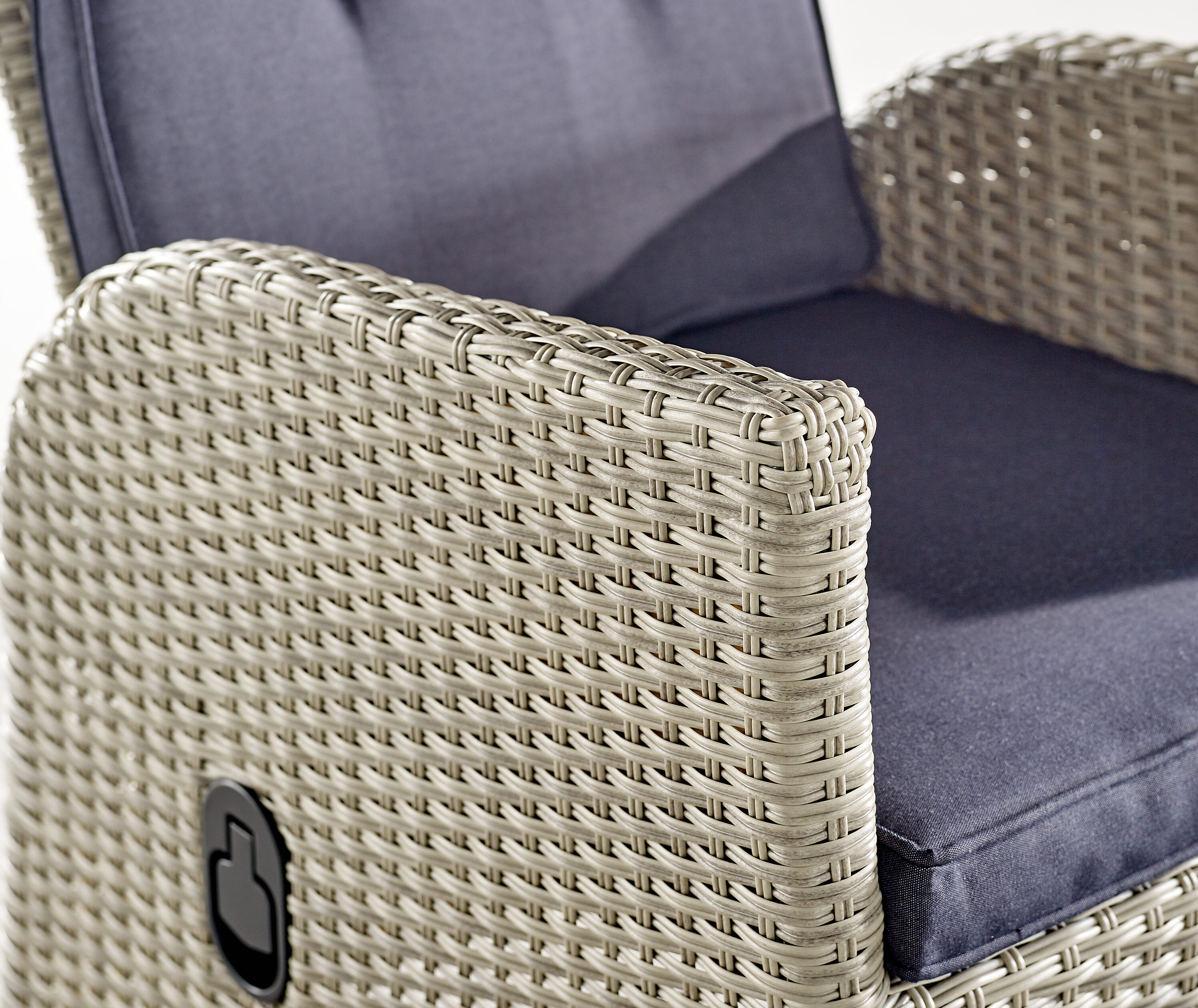 Haven 5-Piece Gray Wicker Recliner Set with Blue Cushions