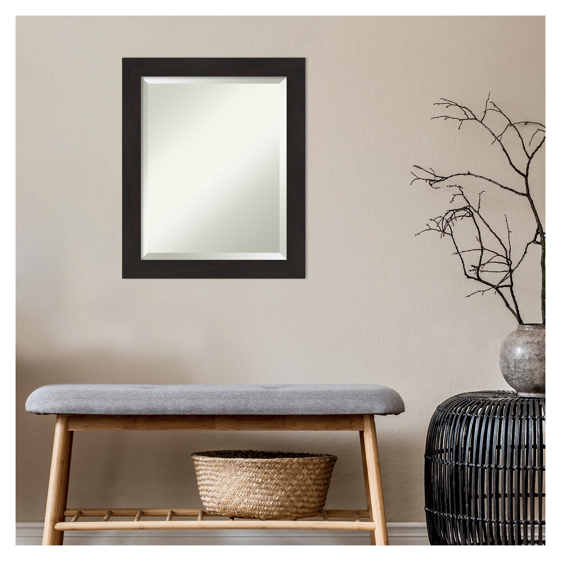 Espresso Brown Narrow Framed Rectangular Wall Mirror - 19.5" x 23.5"