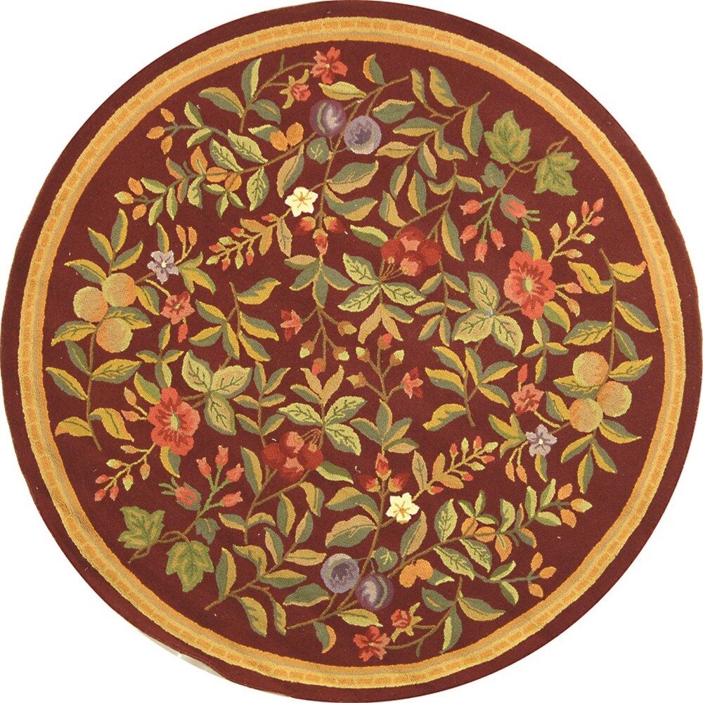 Safavieh HK210C-5R Chelsea Gardenia 5 x 5 (ft) Hooked Wool Burgundy Round Indoor Floral/Botanical Area rug