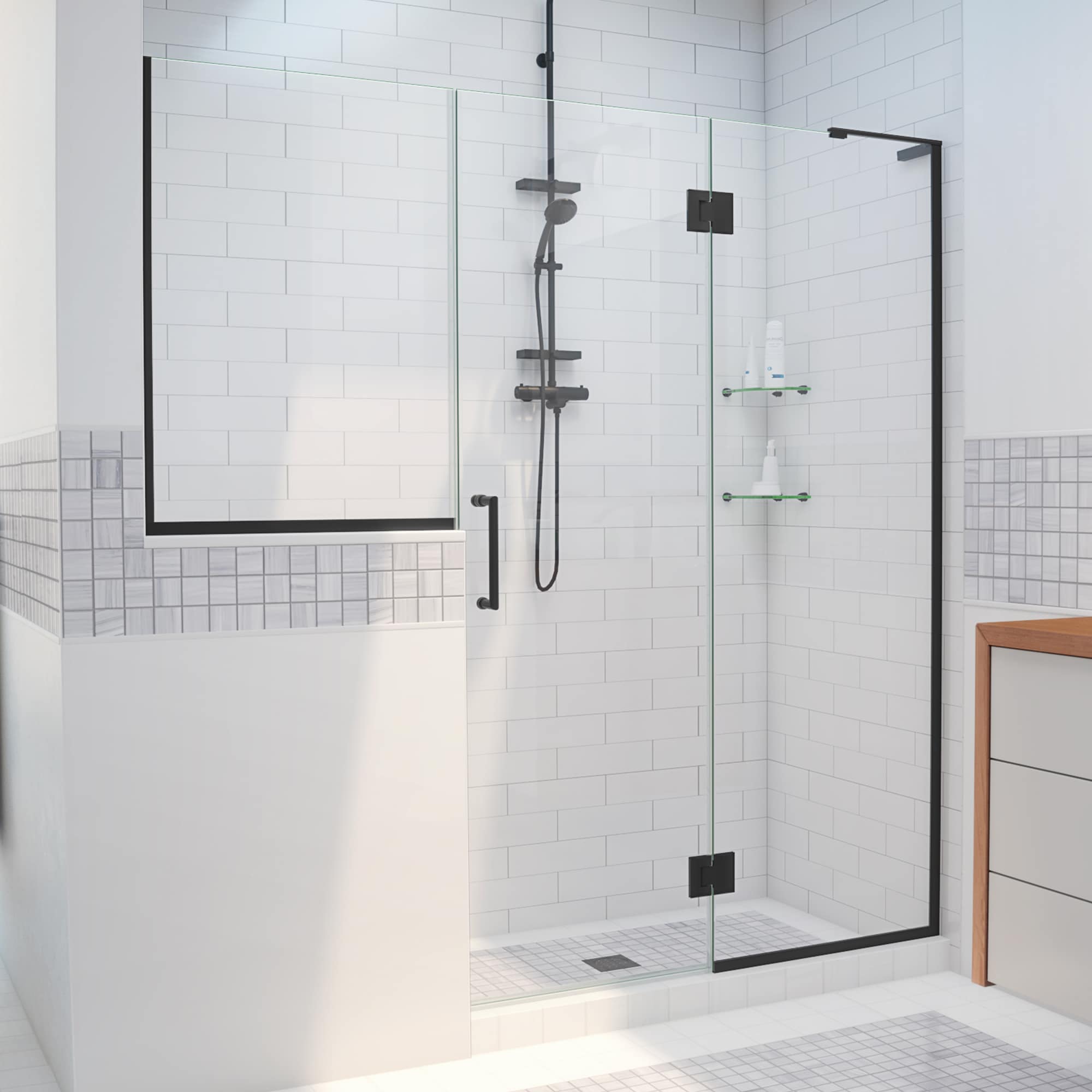 DreamLine D3232434R-09 Unidoor-X Matte Black 71-in to 71-1/2-in W x 72.0-in H Frameless Hinged Shower door 3/8-in Thick Clear Glass
