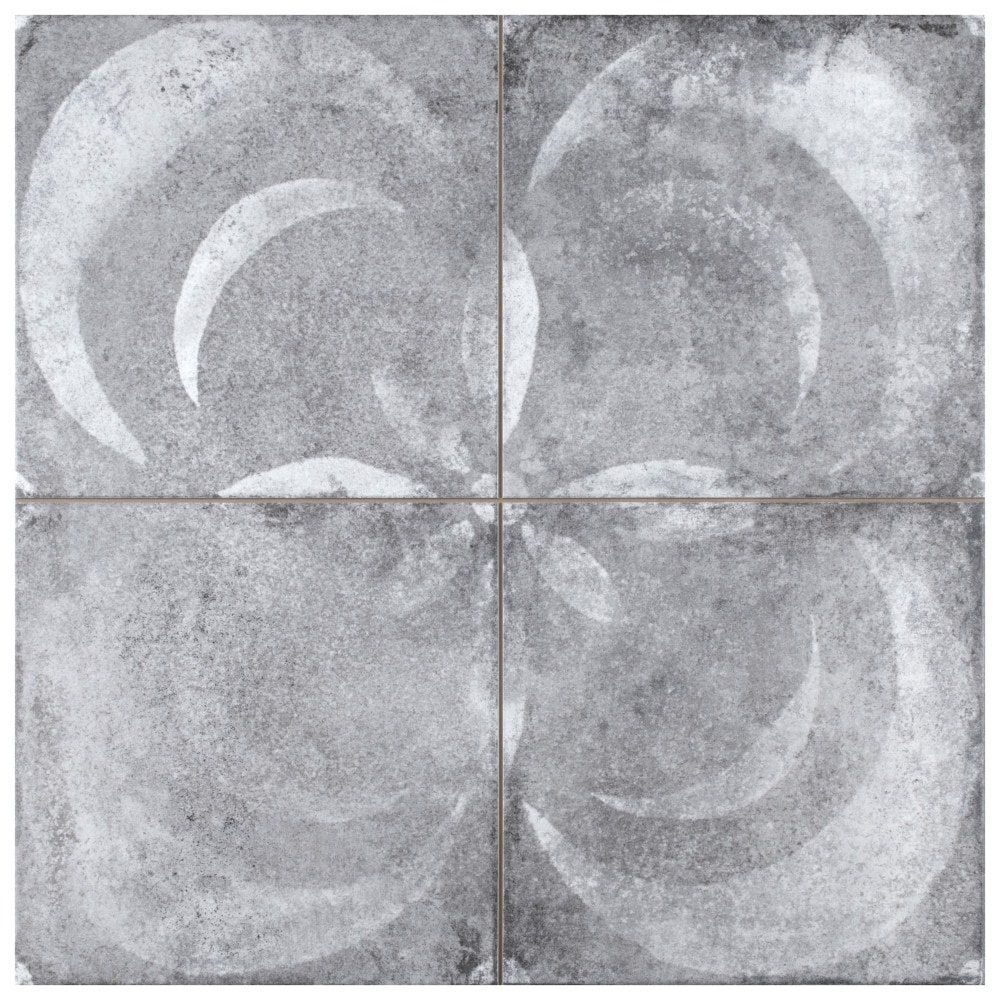 Vendome 18" Gray and White Porcelain Vintage Tile