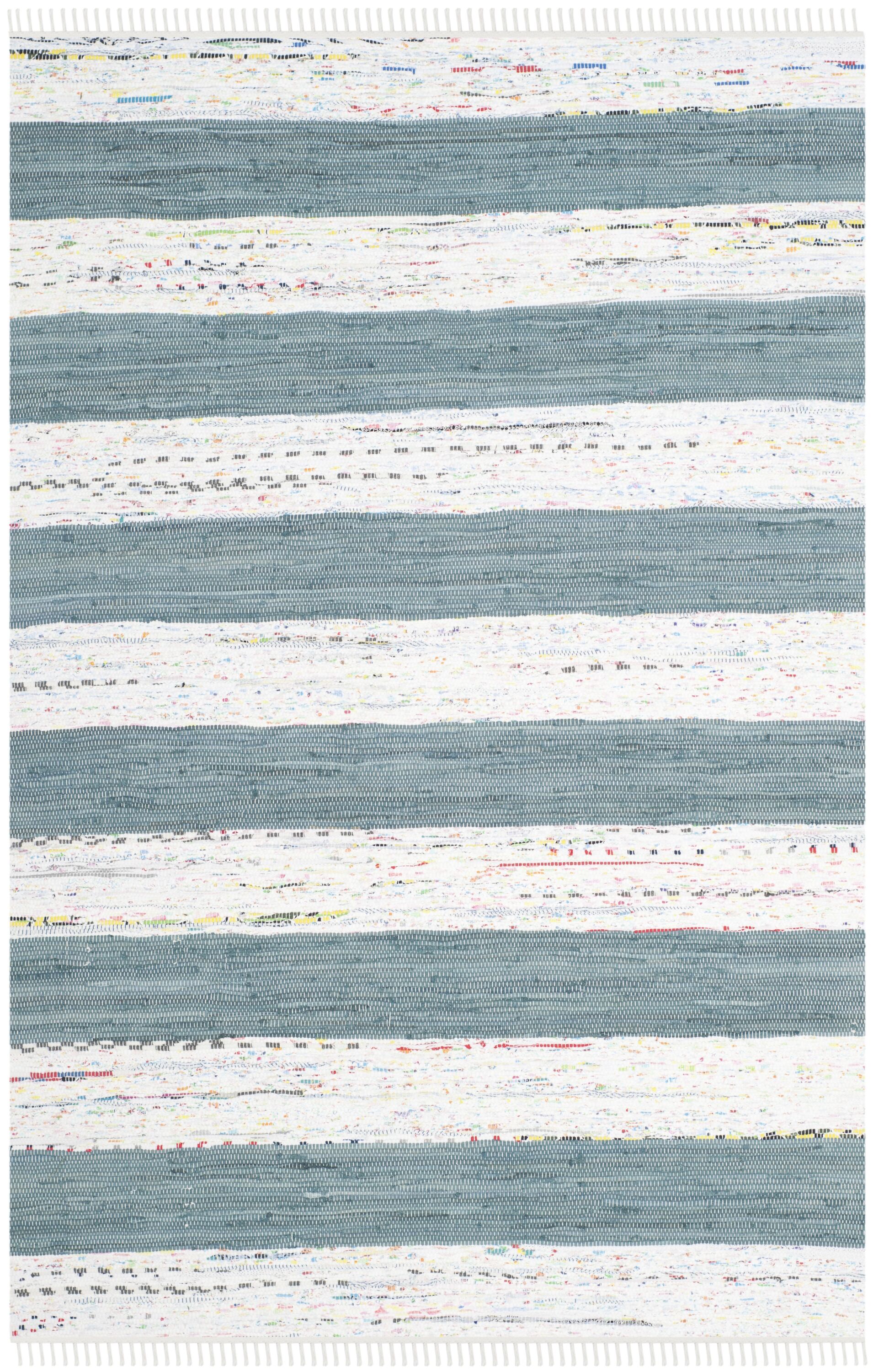 Safavieh MTK720B-8 Montauk Estero 8 x 10 (ft) Cotton Ivory/Charcoal Rectangular Indoor Stripe Coastal Area rug