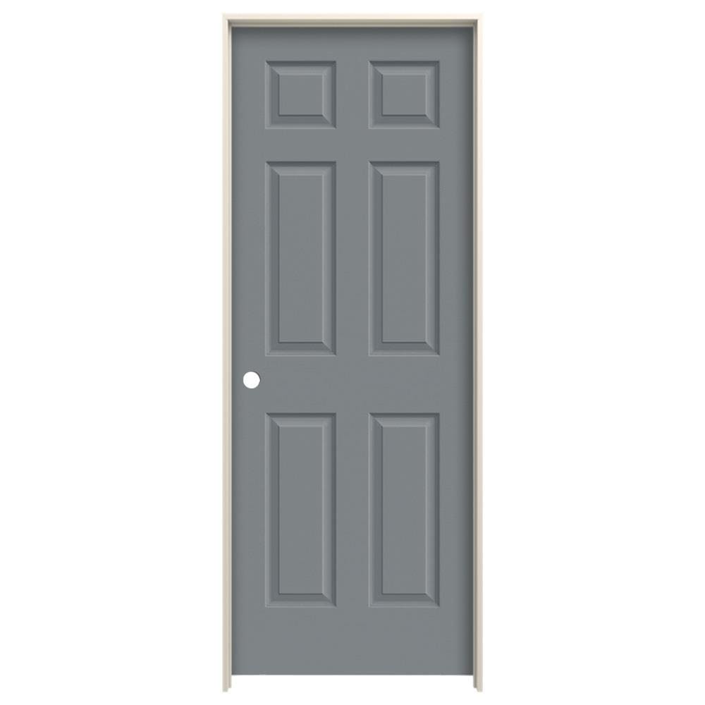 JELD-WEN Colonist 28-in x 80-in Graphite 6-panel Hollow Core Prefinished Molded Composite Right Hand Single Prehung Interior Door in Gray -  LOWOLJW225400043