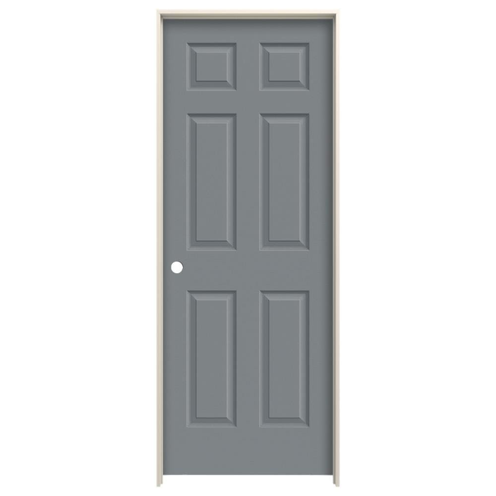 JELD-WEN LOWOLJW225400041 24-in x 80-in Graphite Hollow Core 6-panel Right Hand Textured Prefinished Molded Composite Flat Jamb Single Prehung Interior Door