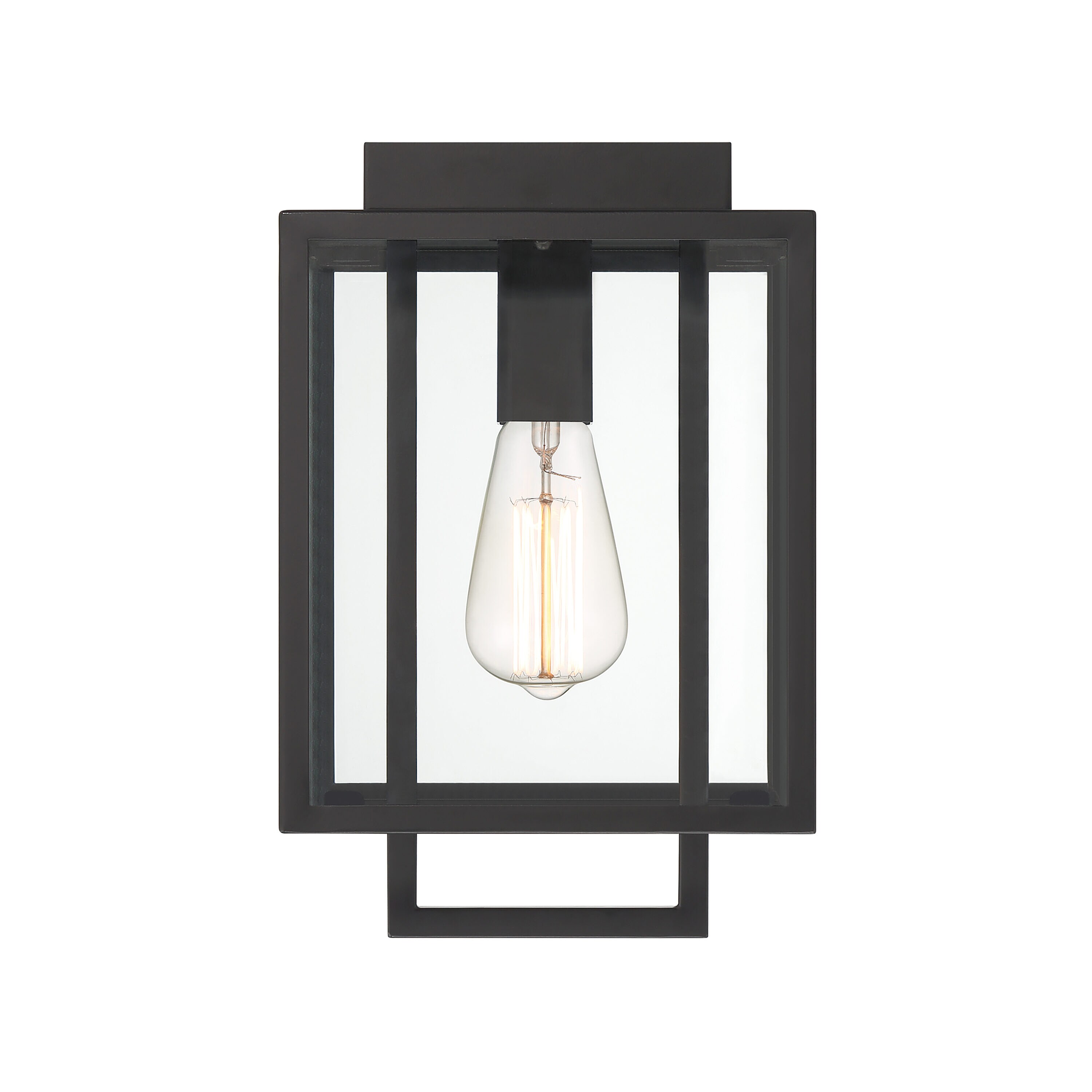 Preston Matte Black Modern Outdoor Wall Lantern with Clear Glass
