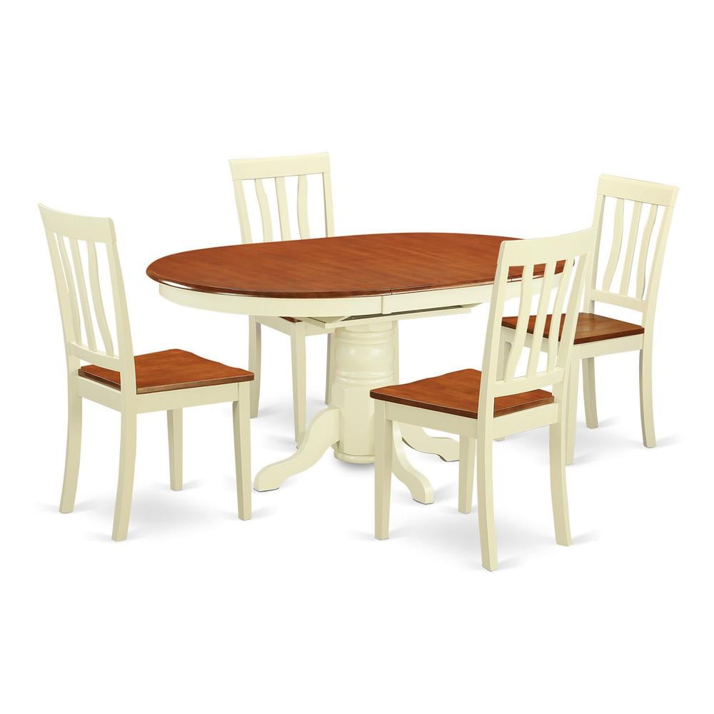 East West Furniture AVAT5-WHI-W 5 Pc Table and chair set for 4 Dining Table and 4 Dining Chairs
