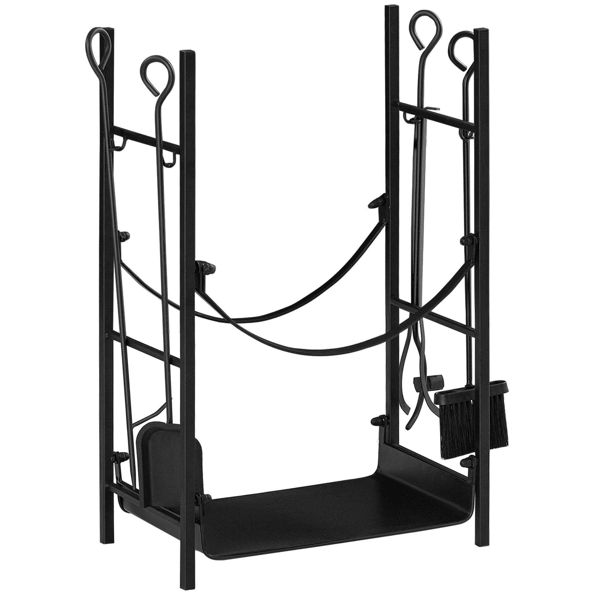 LOVMOR SF-X-W2225142617 Firewood Rack Fireplace Tools Indoor Outdoor 2 Tiers Fireplace Wood Stove Hearth Fire Pit Black
