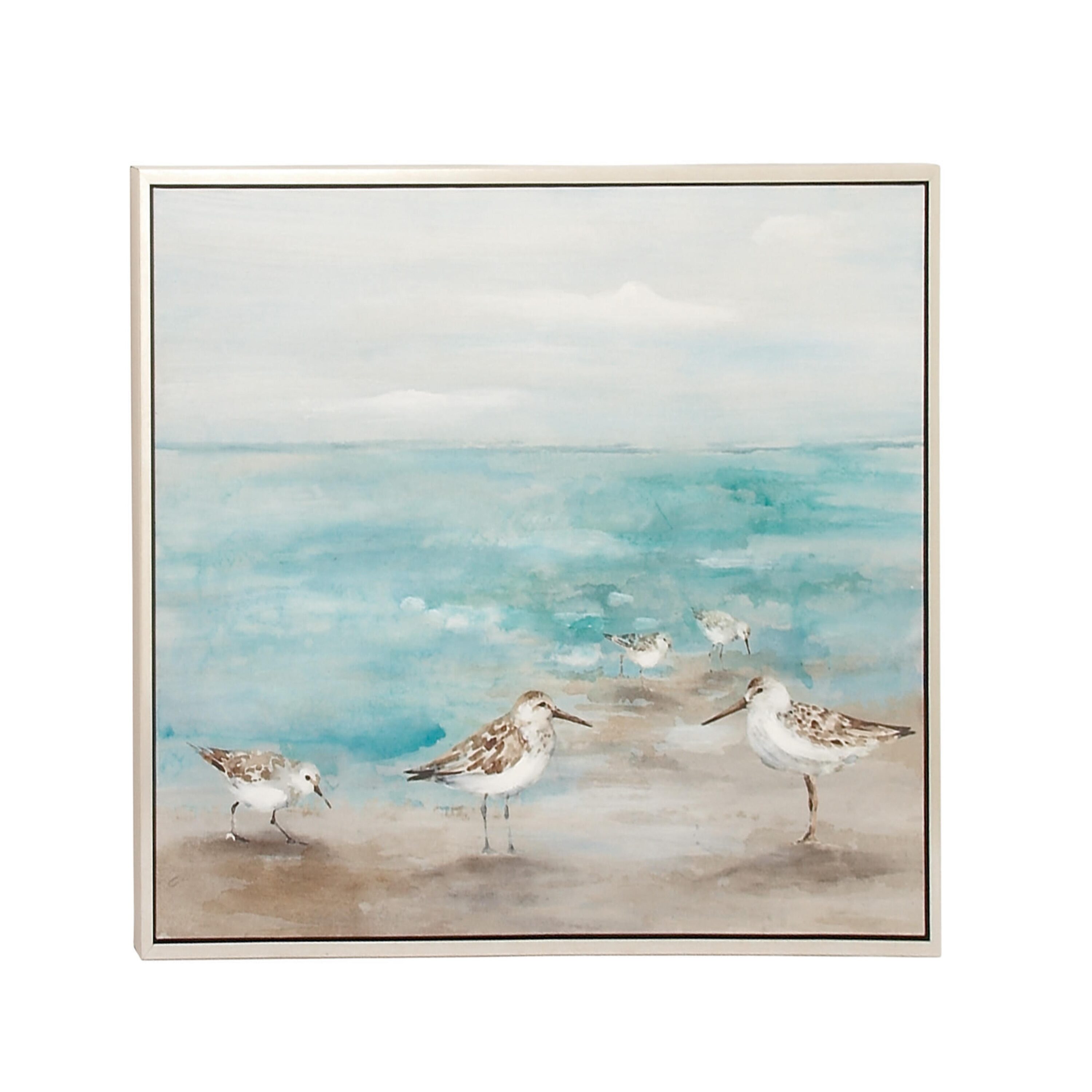 White and Blue Coastal Bird Canvas Framed Wall Art