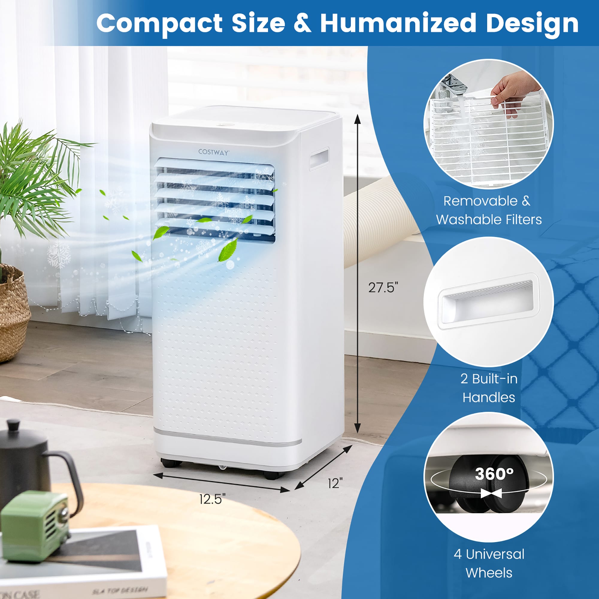 Costway 6000-BTU DOE (115-Volt) White Vented Portable Air Conditioner with Remote Cools 350-sq ft LWS00219 Sansujyuku sansujyuku.com