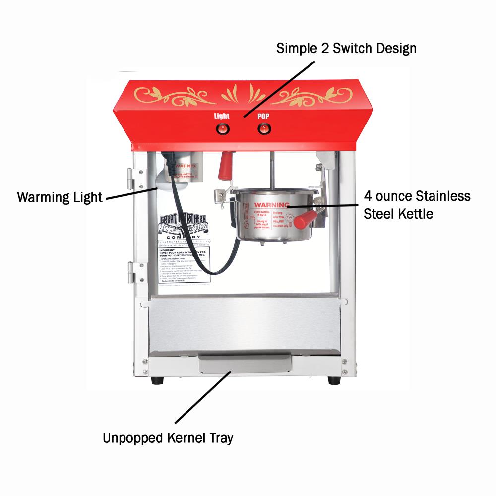 Great Northern Popcorn 1 Cups Oil Popcorn Machine, White, Tabletop, Plastic  Housing, 1.01 lbs., 5x6.5x5.5 Inches in the Popcorn Machines department at