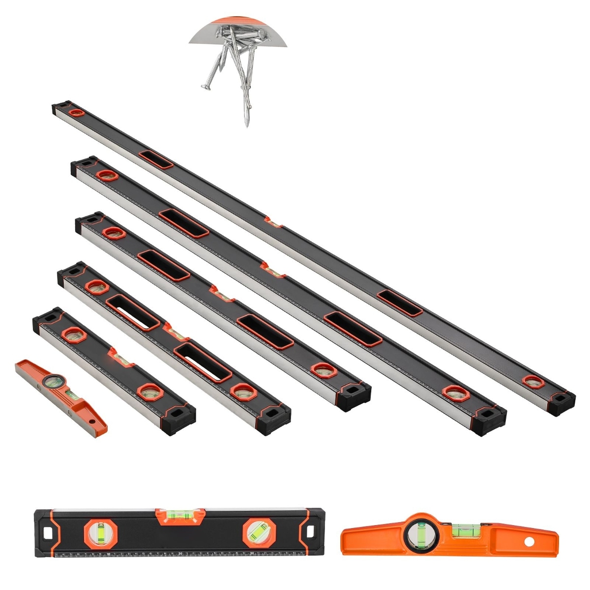 Tooliom Magnetic Torpedo Level 6 Piece Set Aluminum Box Leveler Tool With Bubble Vial Ruler 78 Inch