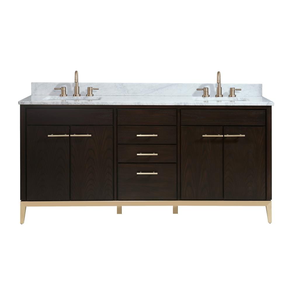 Avanity HEPBURN-VS73-DC-C Hepburn 73-in Dark chocolate Undermount Double sink Bathroom Vanity with Carrera white Natural marble Top