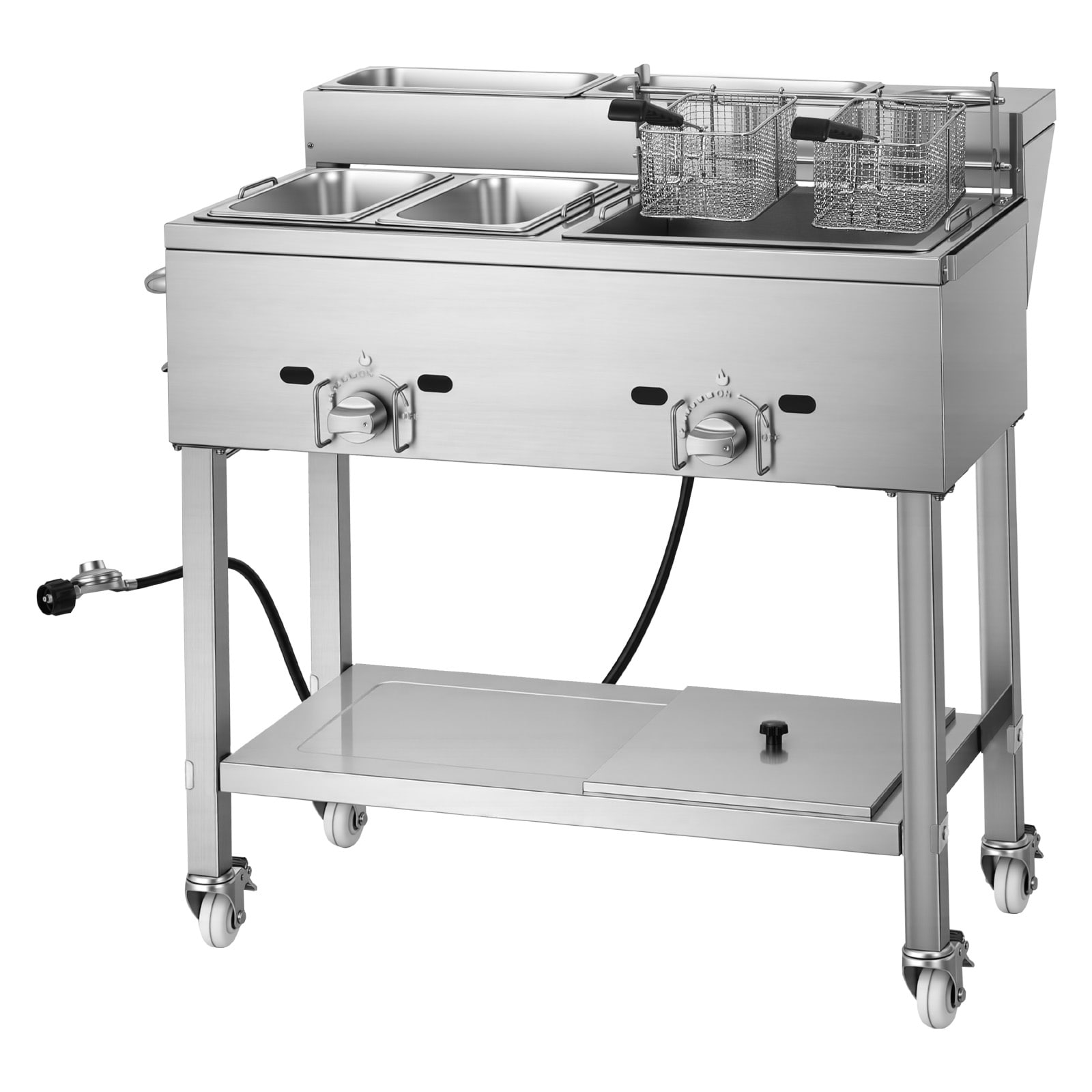VEVOR - Outdoor Propane Deep Fryer 2 Burners (11600 BTU Each) Commercial Fryer with Two 1/3 Size ...