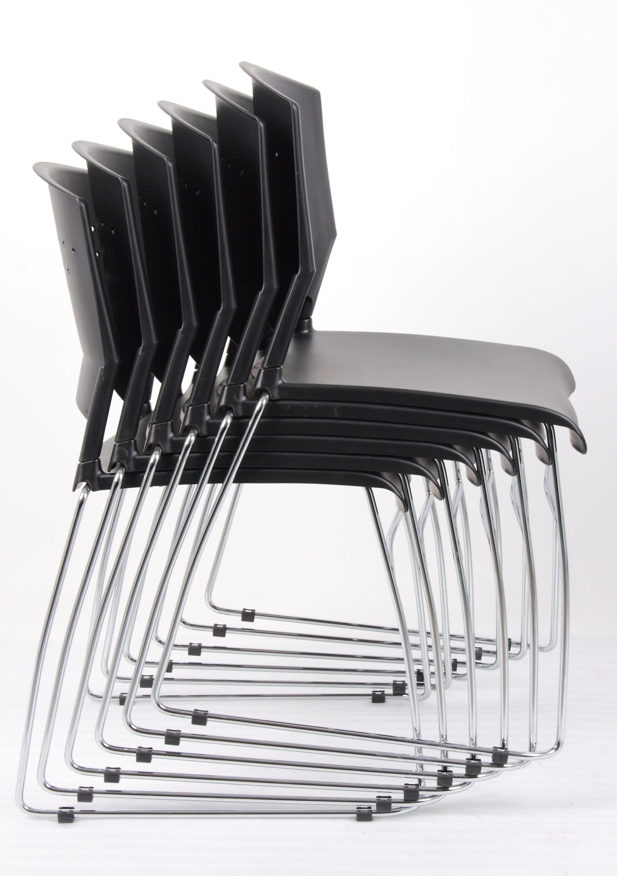 Black Vinyl and Metal Armless Stacking Chairs, Set of 2