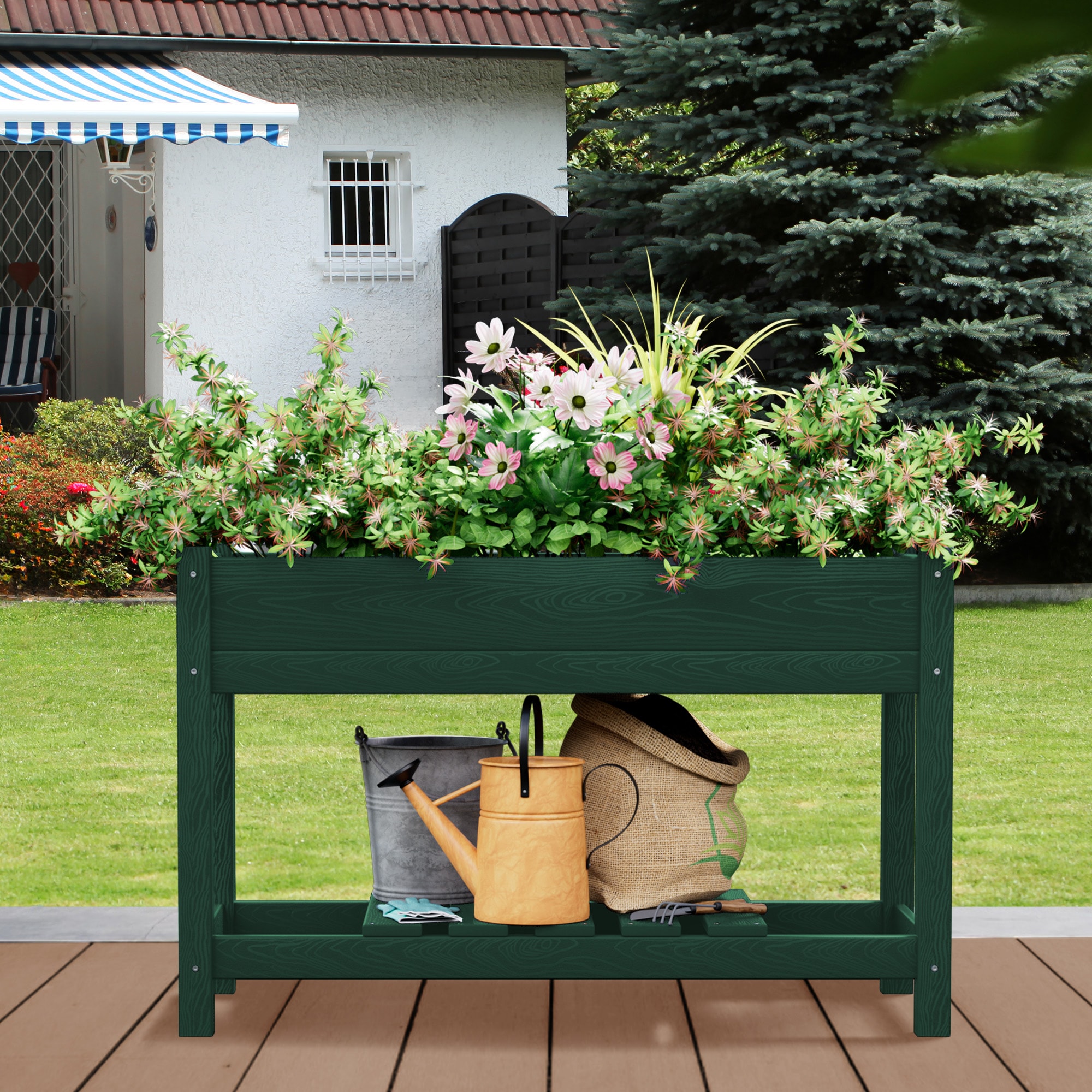 JEAREY GYCY-LP HDPE Two-Layer Plant Stands 29.13-Inches H x 41.73-Inches W Green Indoor/Outdoor Rectangular Plastic Plant Stand