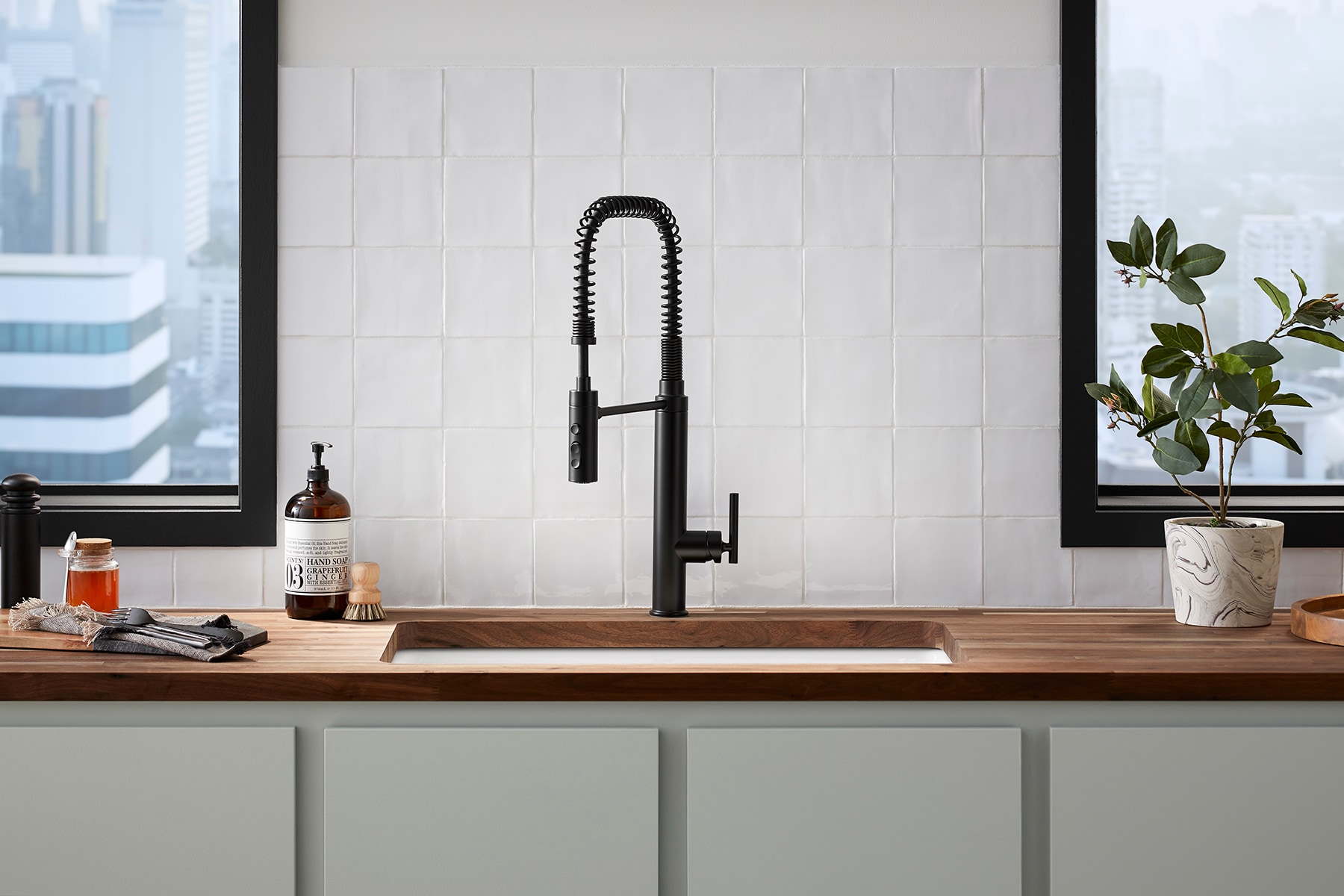 KOHLER Purist Matte Black Single Handle Kitchen Faucet With Sprayer In   48908208 