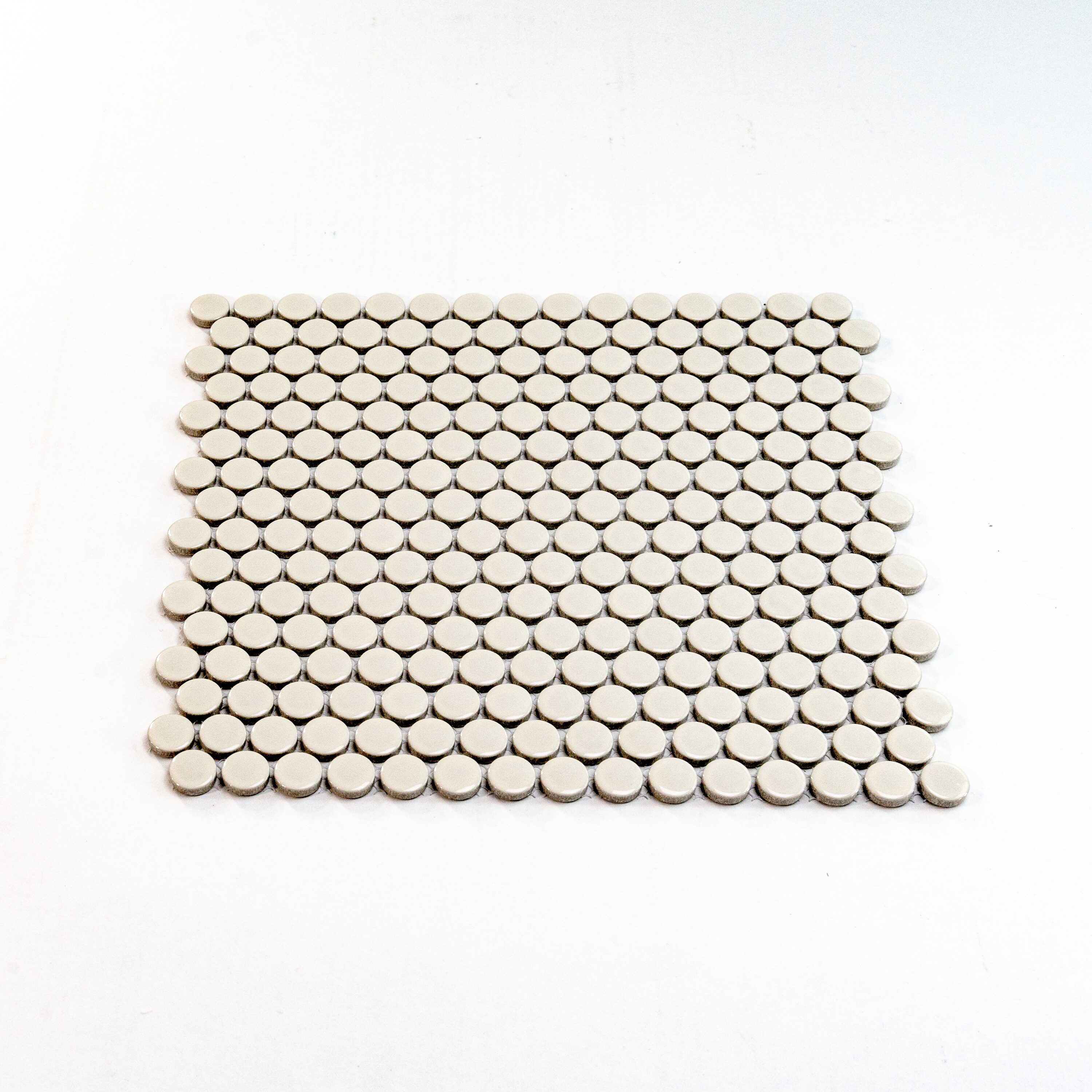 Cirkel Beige Glossy Penny Round Porcelain Mosaic Tile Sheet