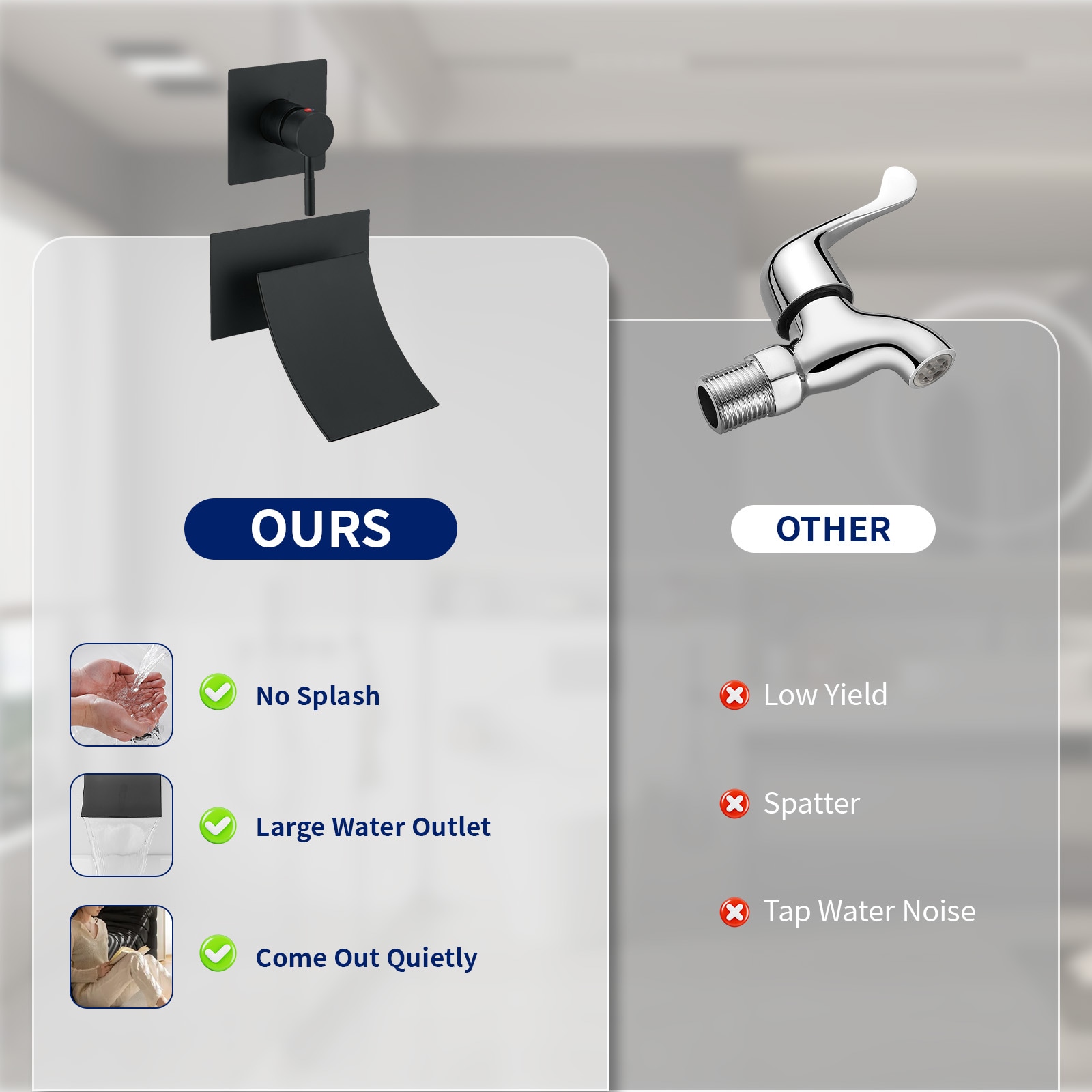Matte Black Wall-Mount Waterfall Bathtub Faucet with Lever Handle