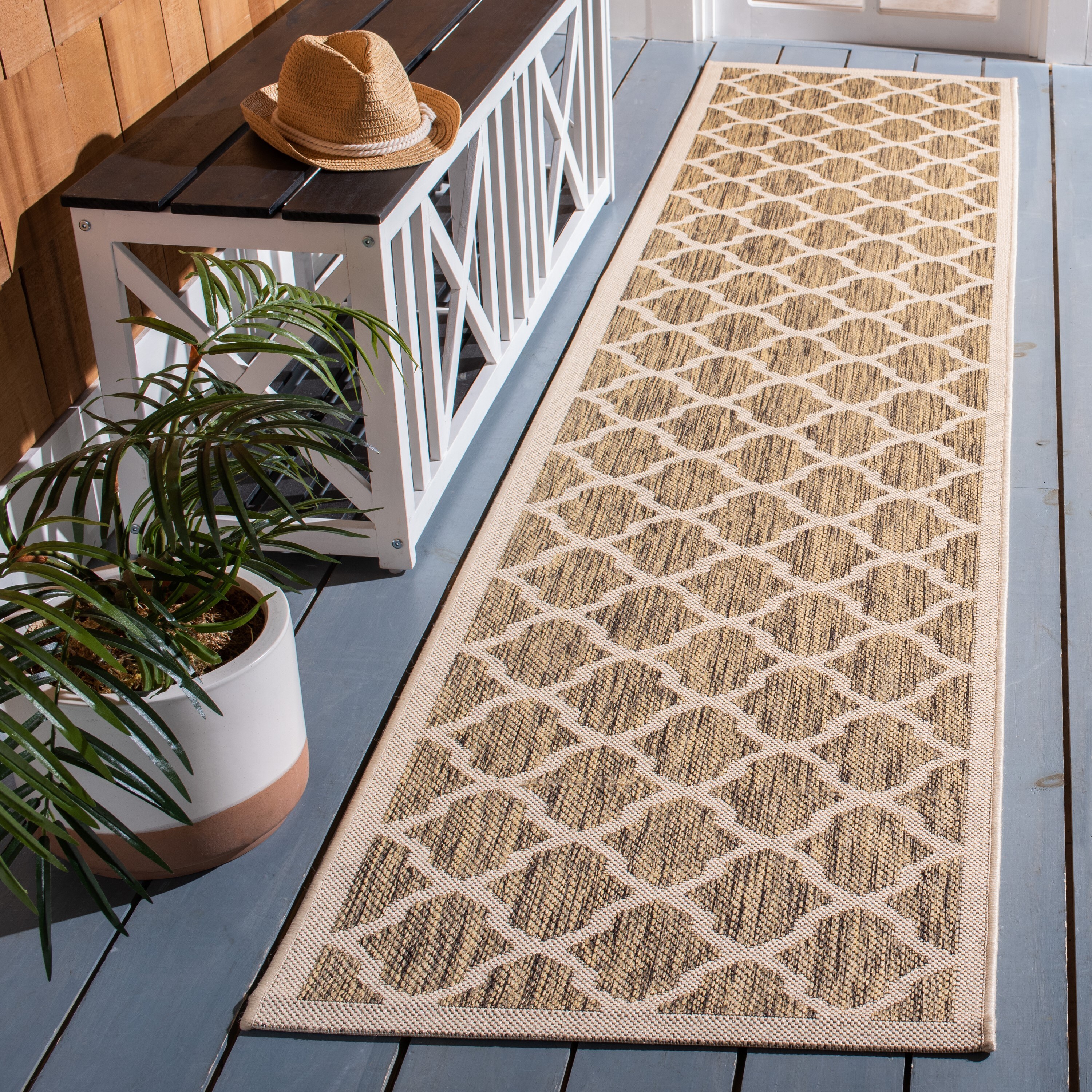 Safavieh CY6903-242-210 Courtyard Dian 2 x 10 (ft) Loomed Polypropylene Brown/Bone Rectangular Indoor/Outdoor Trellis Coastal Runner rug