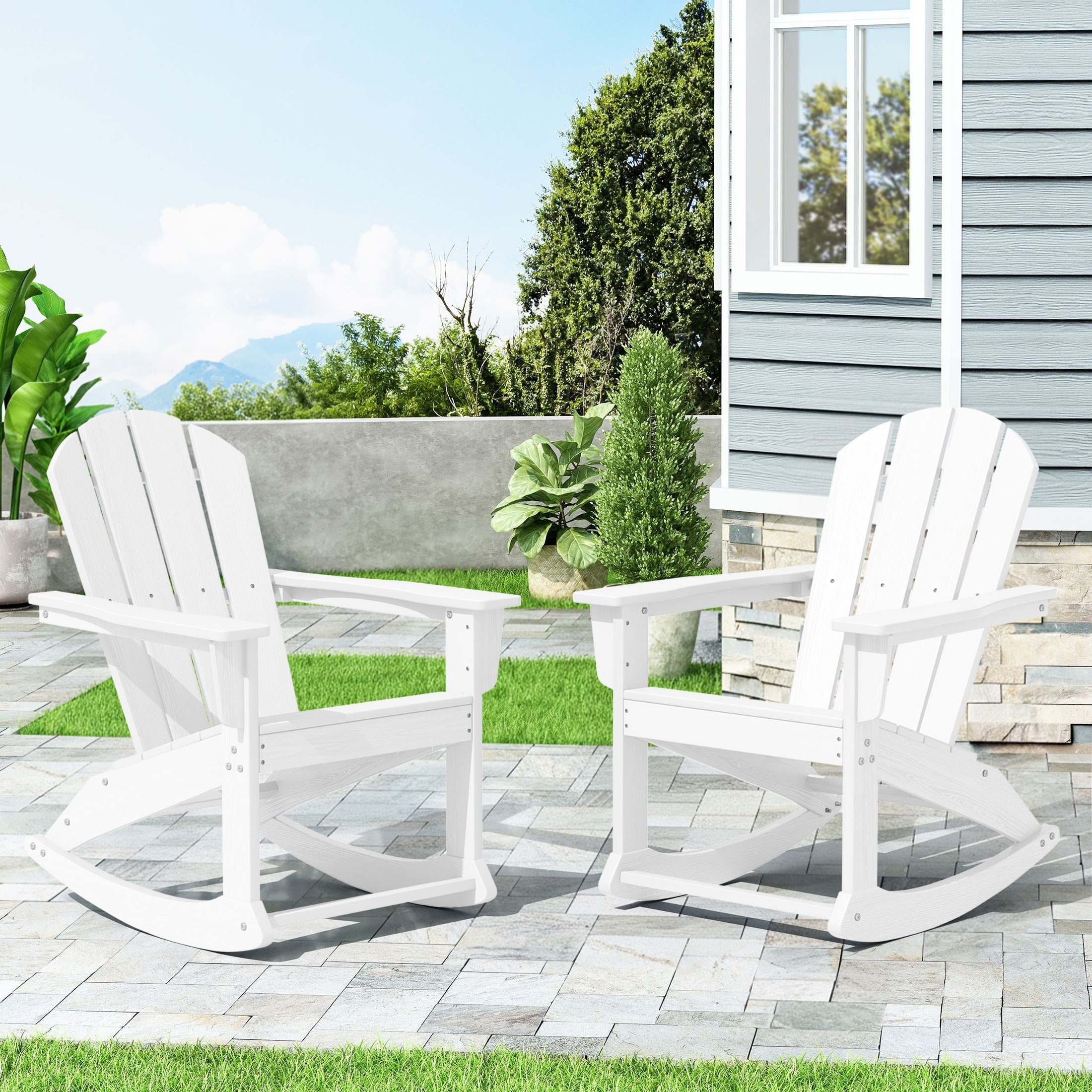 JEAREY 2- Piece Patio Porch Rocker Set of 2 White HDPE Frame Adirondack ...
