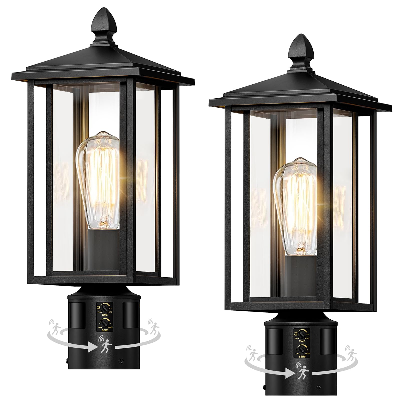 AOIZGMY  17 Motion Sensor Outdoor Post Lights Dusk to Dawn Lamp Post Light Fixture with Tempered Glass Waterproof Aluminum Pole Lights for Garden